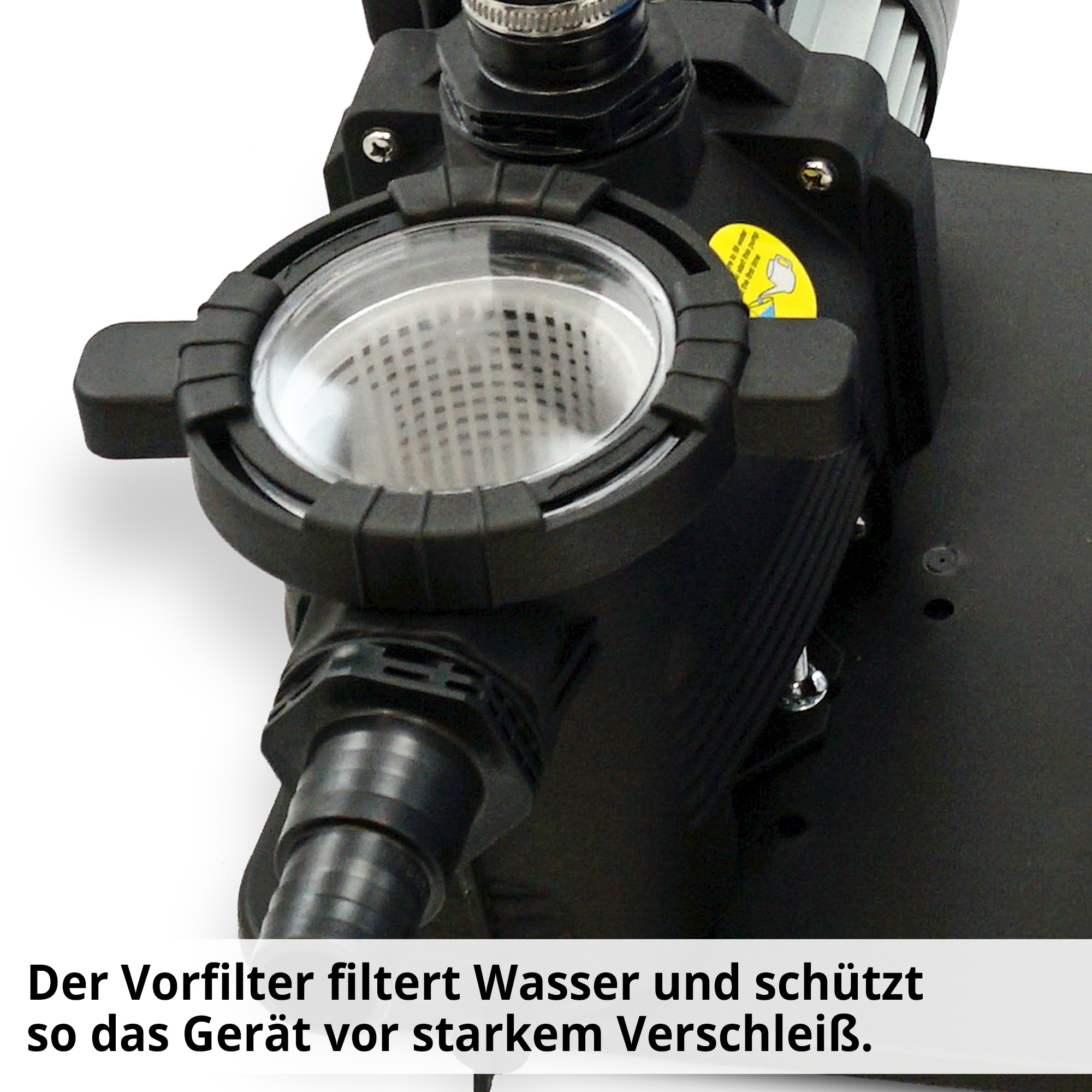 Hecht 302113 Sandfilteranlage; Der Vorfilter filtert Wasser und schützt so das Gerät vor starkem Verschleiß