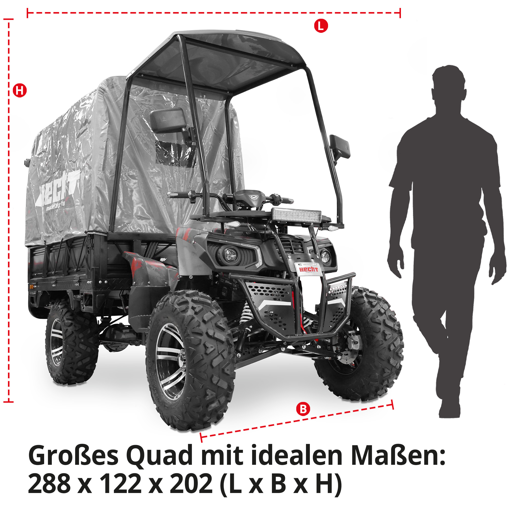 Hecht Cargo - Quad mit Pritsche & Plane; Großes Quad mit idealen Maßen
