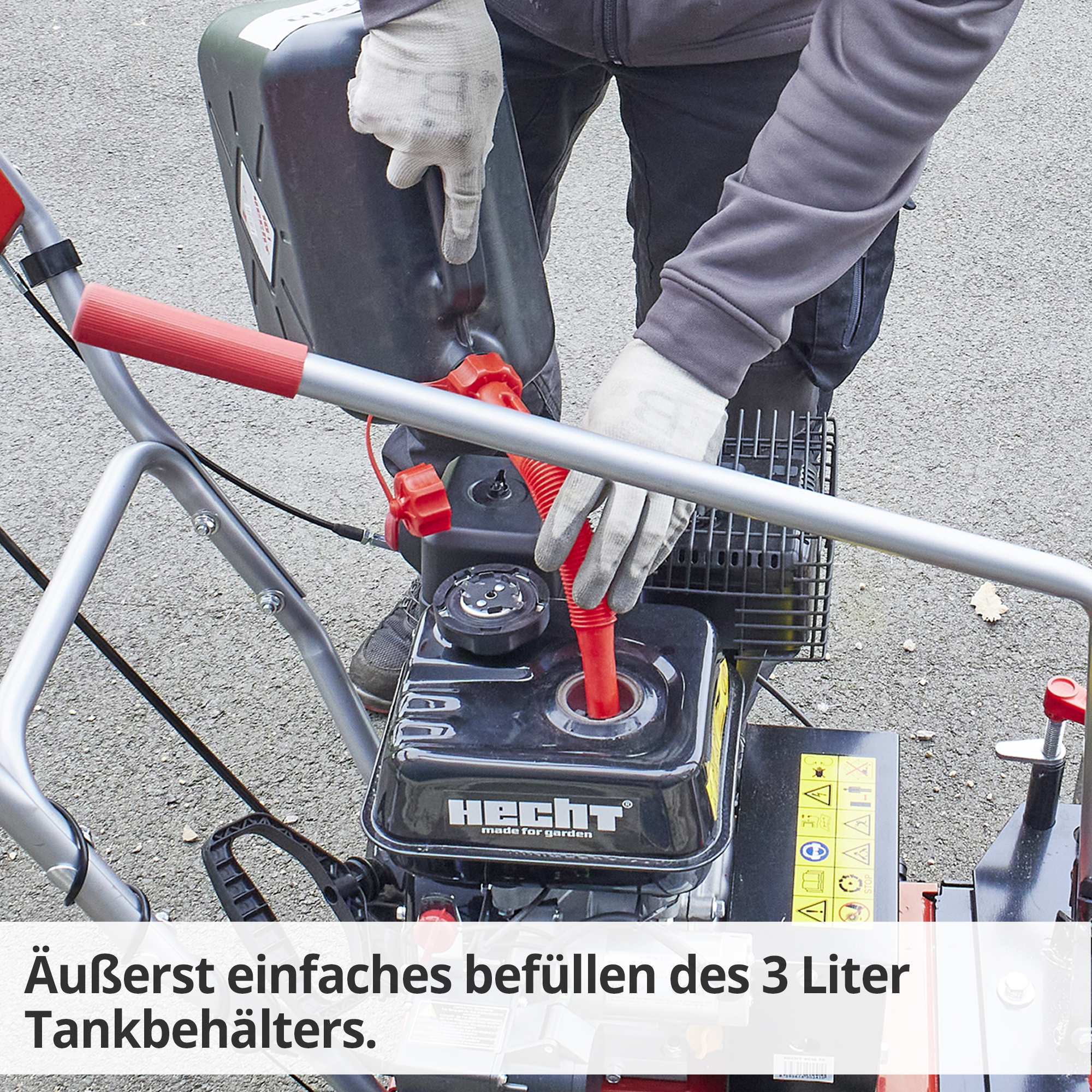 HECHT Benzin Kehrmaschine 8616 SE Set 2 einfaches befüllen des 3 Liter Tankbehälters