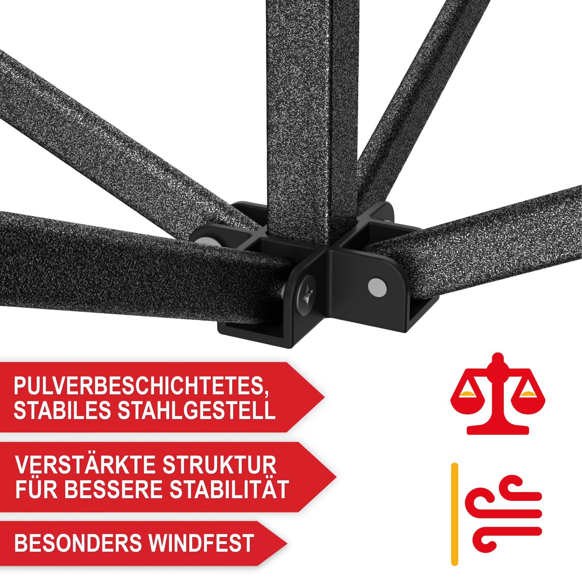 Pavillon Grau - Pulverbeschichtetes stabiles Stahlgestell, verstärkte Struktur für bessere Stabilität, besonders windfest