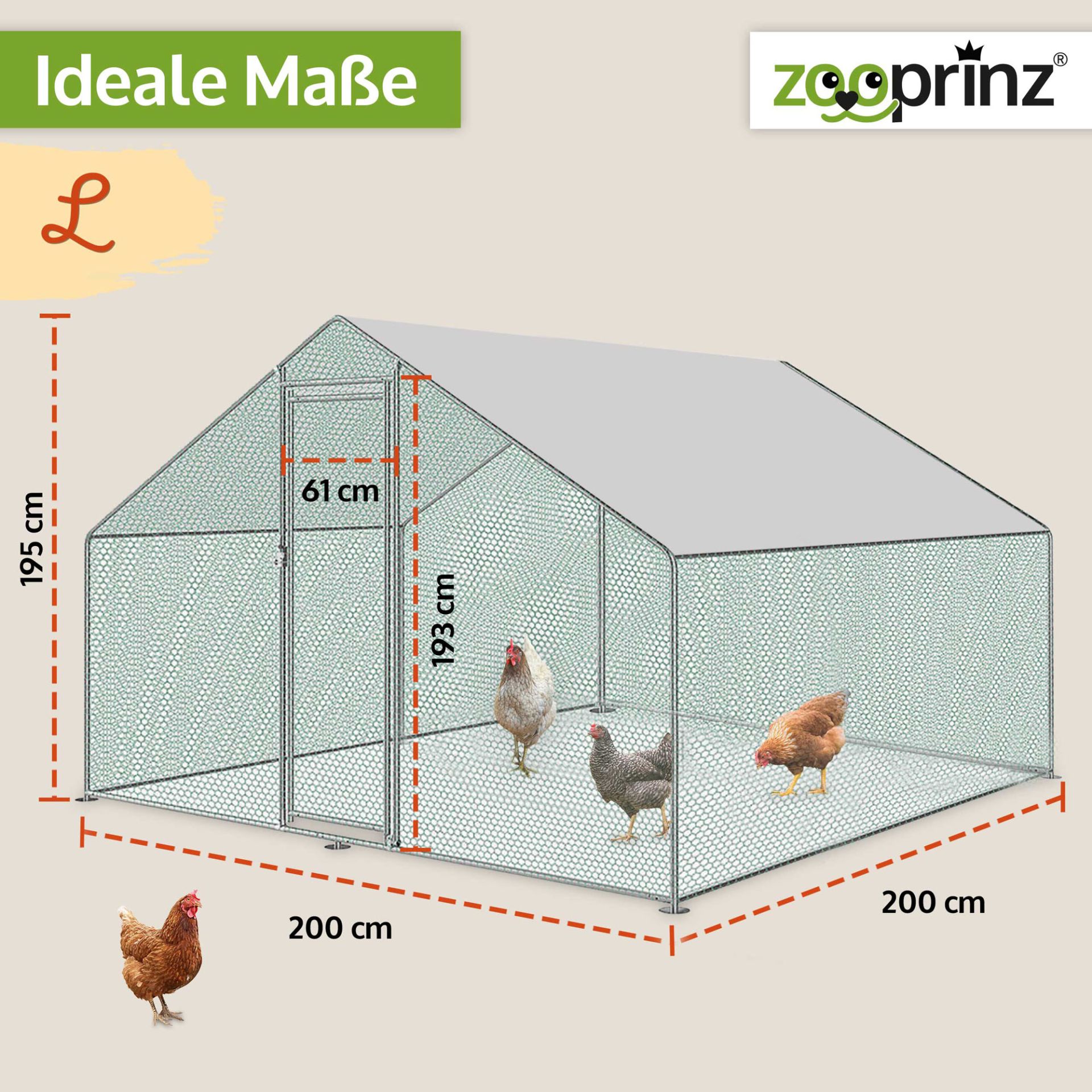 zooprinz Hühnervoliere Steel 200 x 200 x 195 Zentimeter