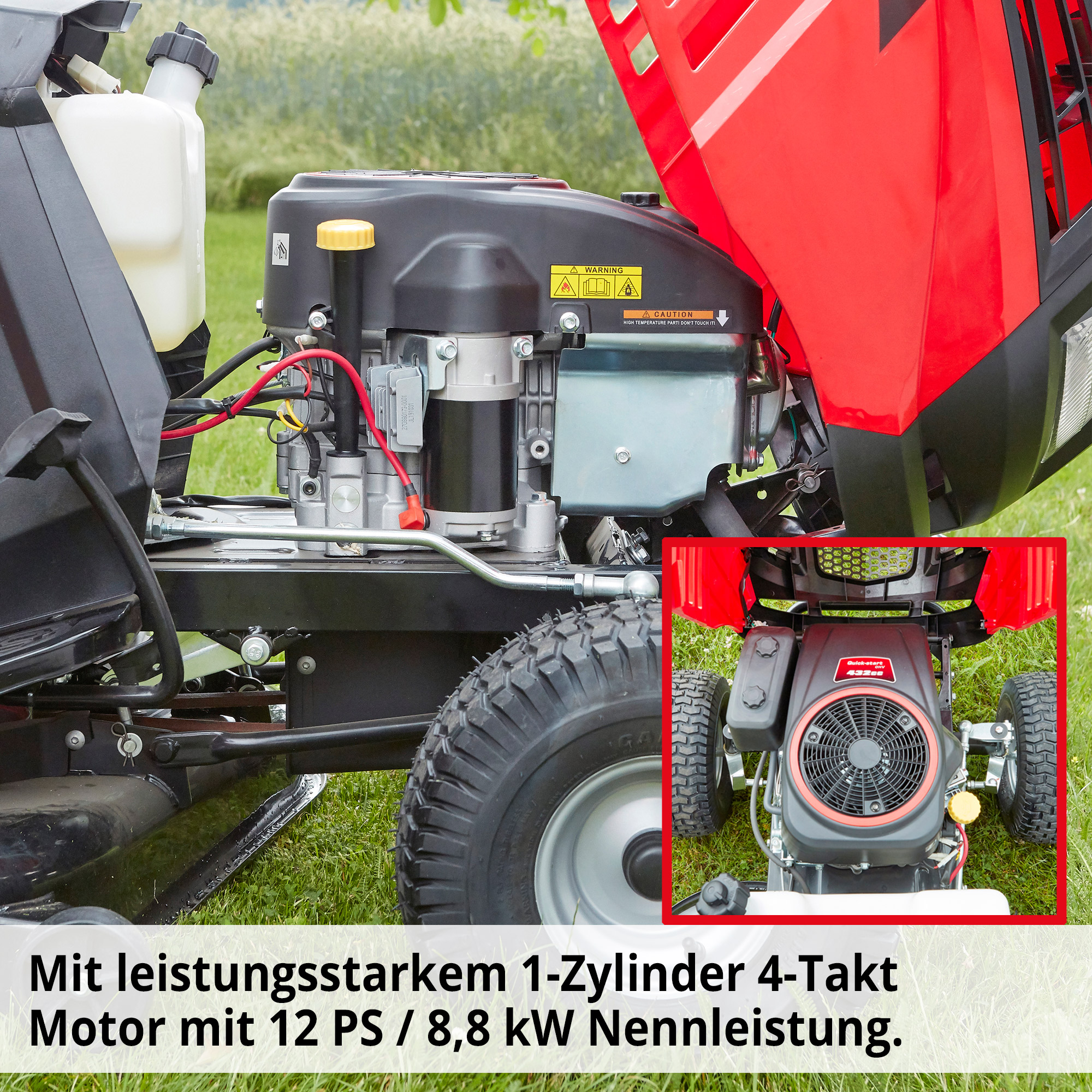 Benzin-Rasentraktor Aufsatzmäher mit Kraftvollen 4-Takt Motor und 12 ps