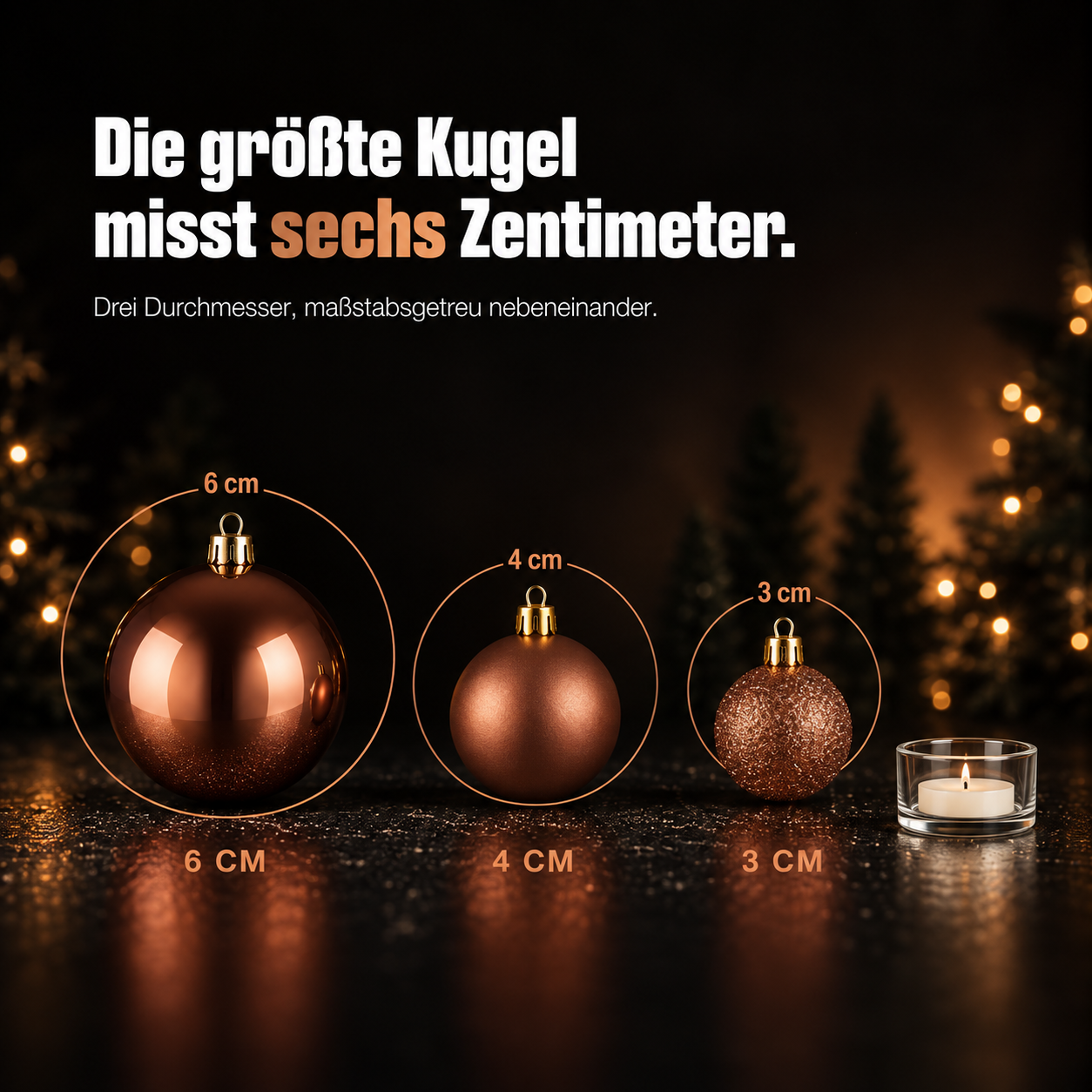 ONBEST Weihnachtskugeln Set: Kugeln in den Größen 3, 4 und 6 cm (Dieses Bild wurde mit Hilfe von KI generiert.)