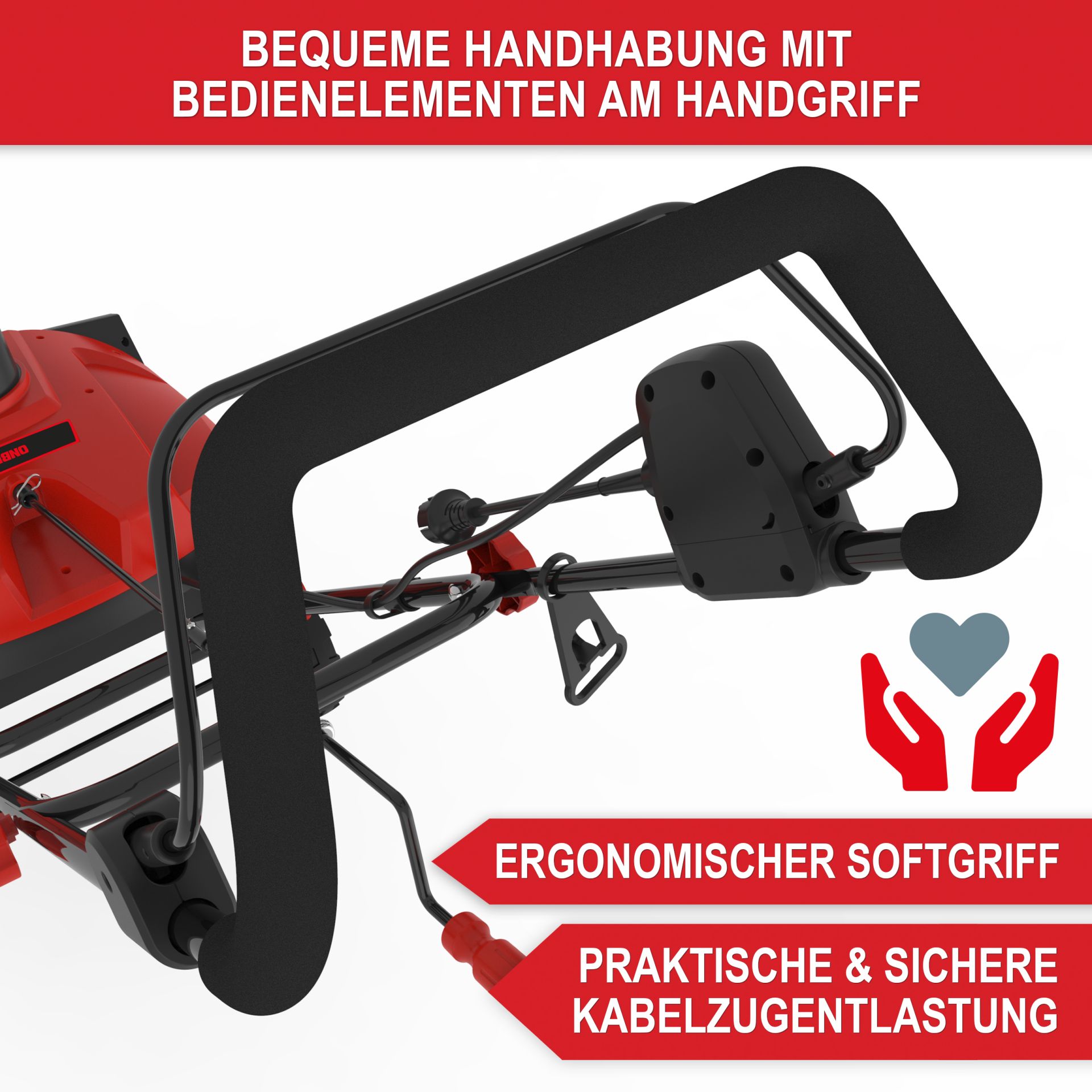 Schneefräse mit ergonomischem Griff und praktischer Kabelzugentlastung