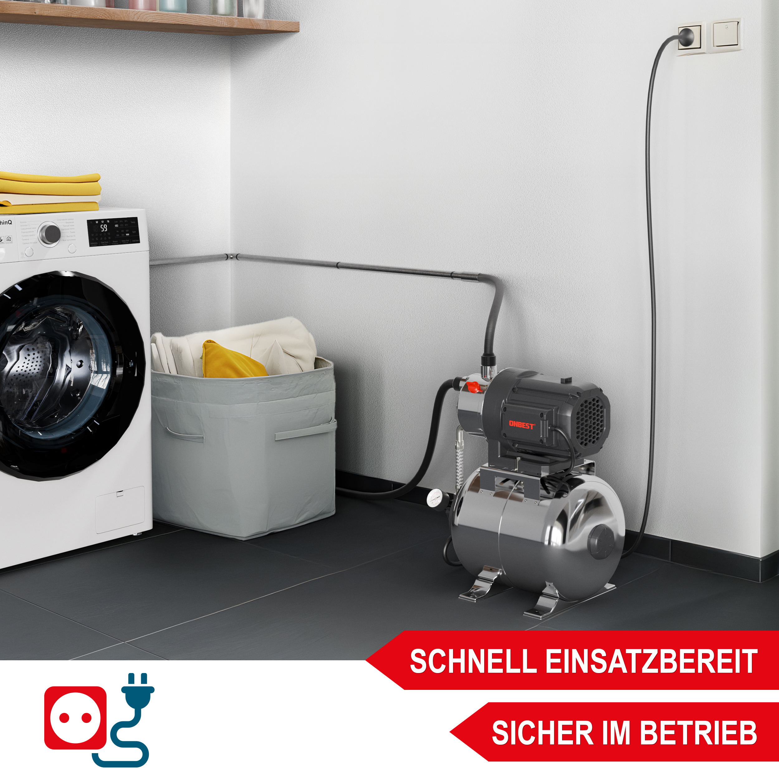 ONBEST Hauswasserwerk INOX; schnell einsatzbereit und sicher im Betrieb