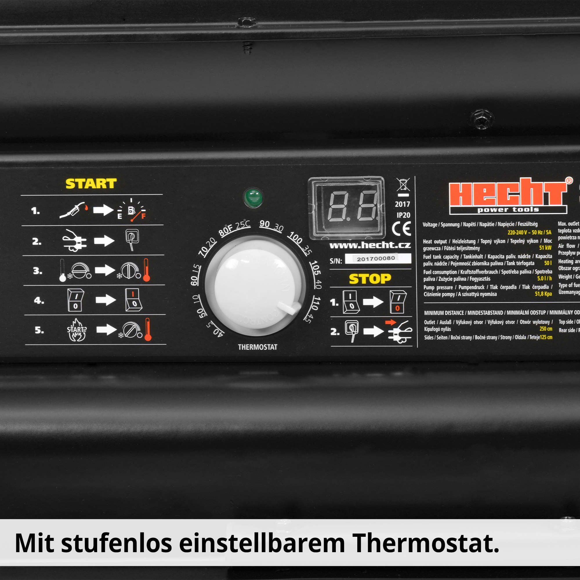 HECHT Diesel Heizkanone 3021 Heizkanone mit stufenlosem Thermostat