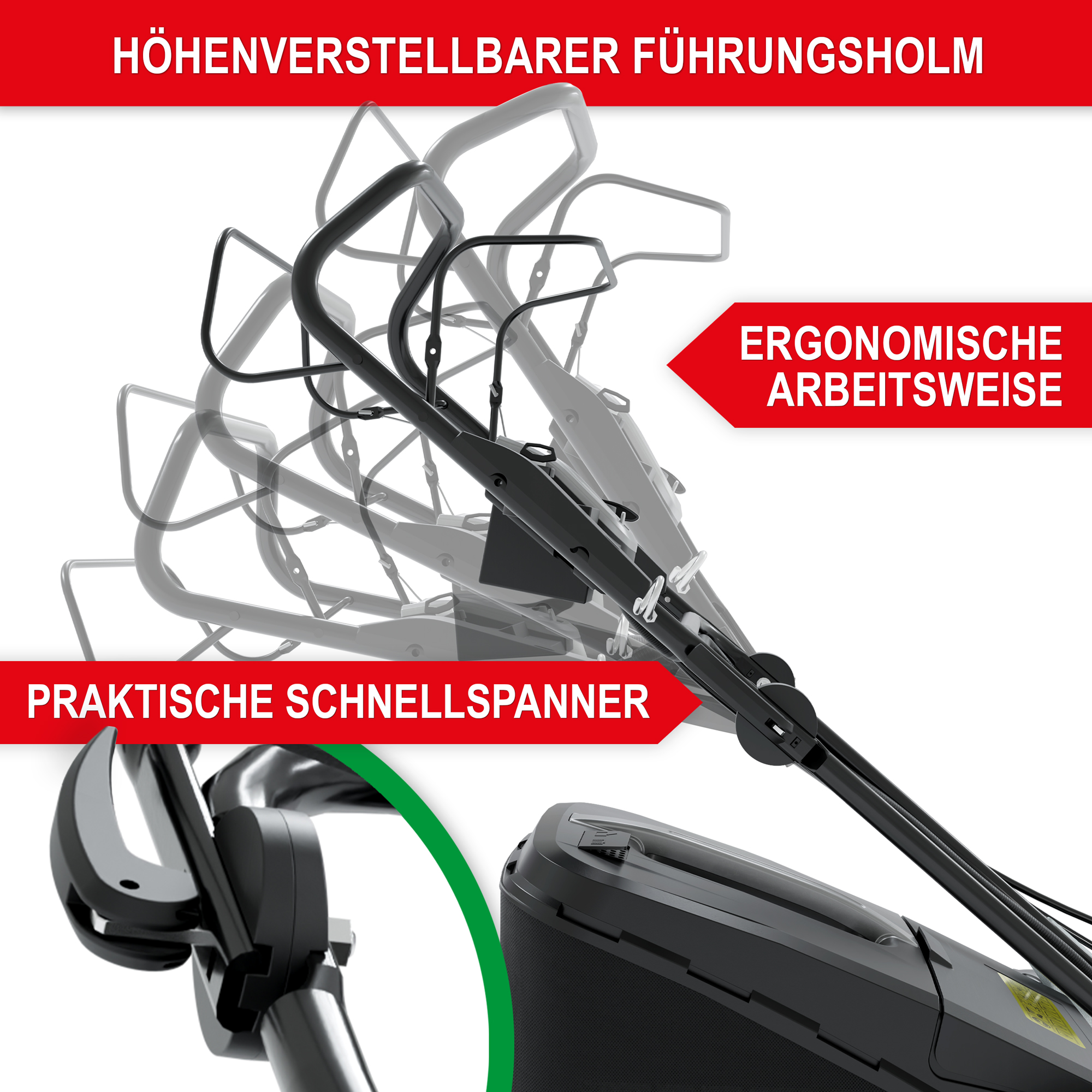 Rasenmäher TXC-3646 - Ergonomische Arbeitsweise; praktische Schnellspanner