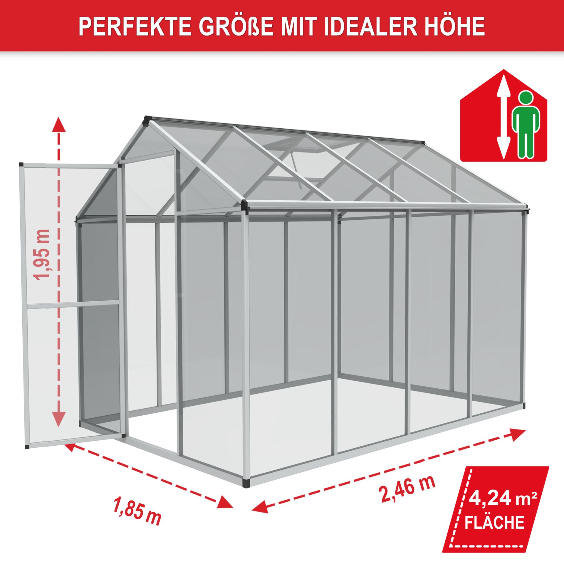Gewächshaus Aluminium XL - Großes Dachfenster für optimale Luftzirkulation