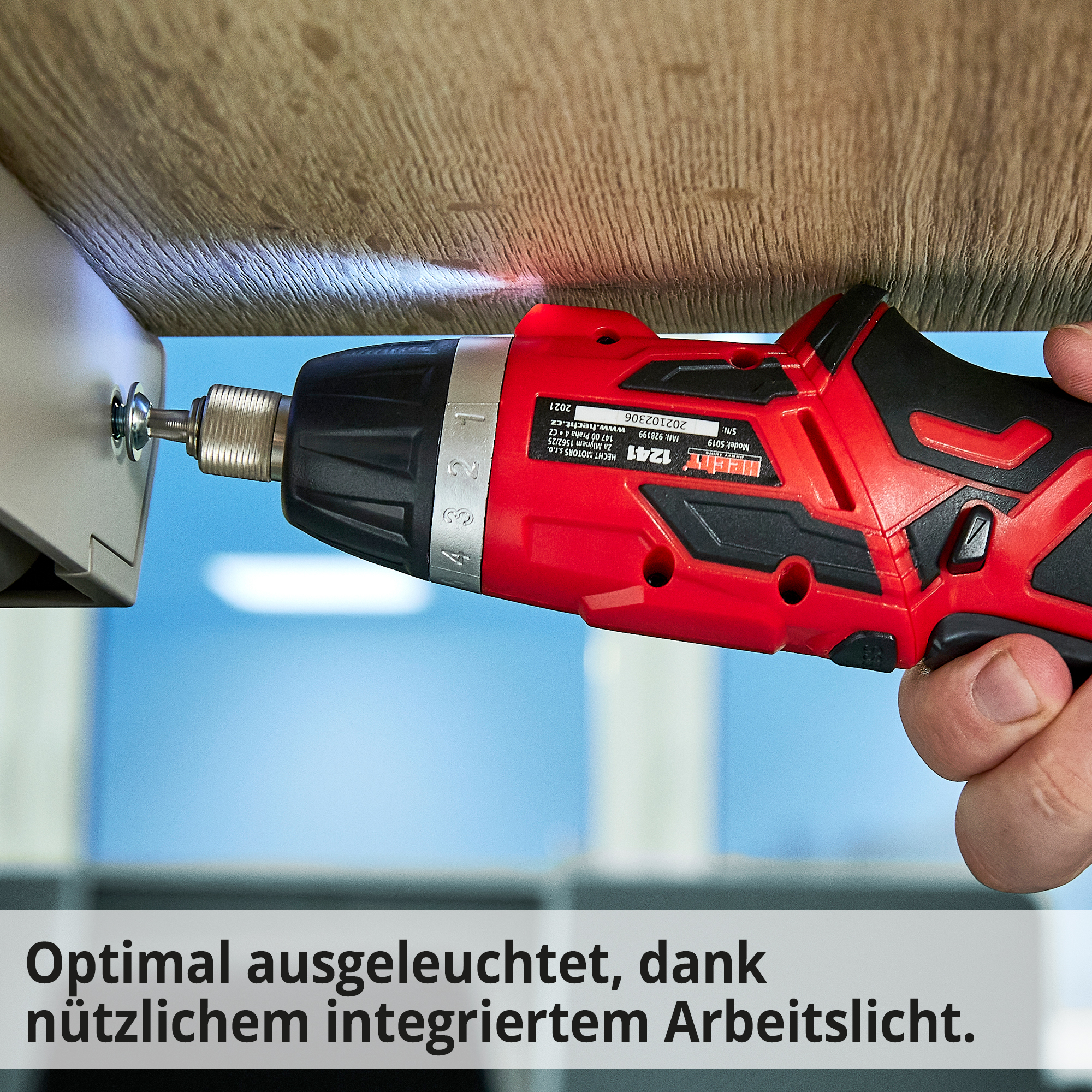 HECHT 1241 Mini-Akkuschrauber; Optimal ausgeleuchtet, dank nützlichem integriertem Arbeitslicht