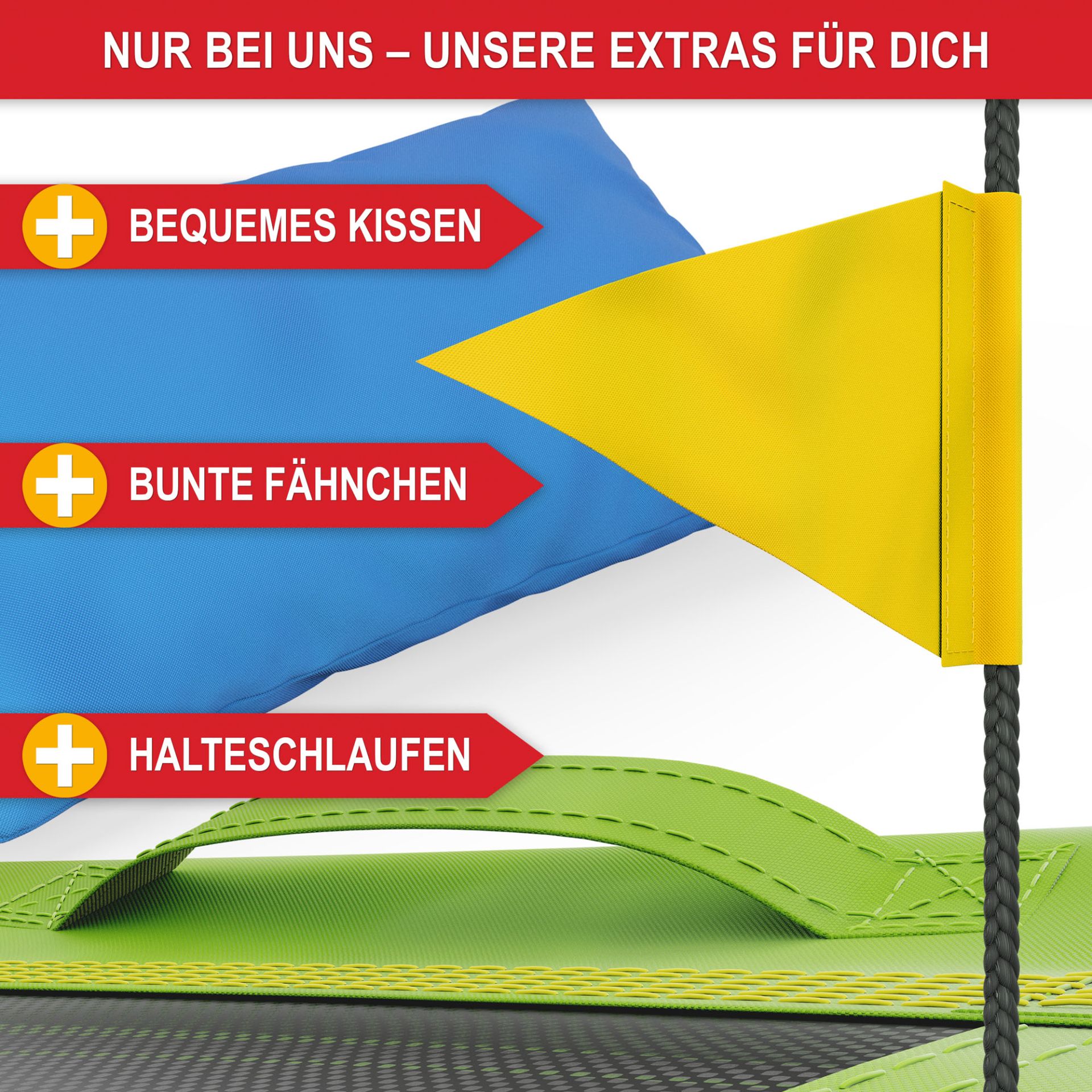 Nestschaukel - Bequemes Kissen, bunte Fähnchen, Halteschlaufe
