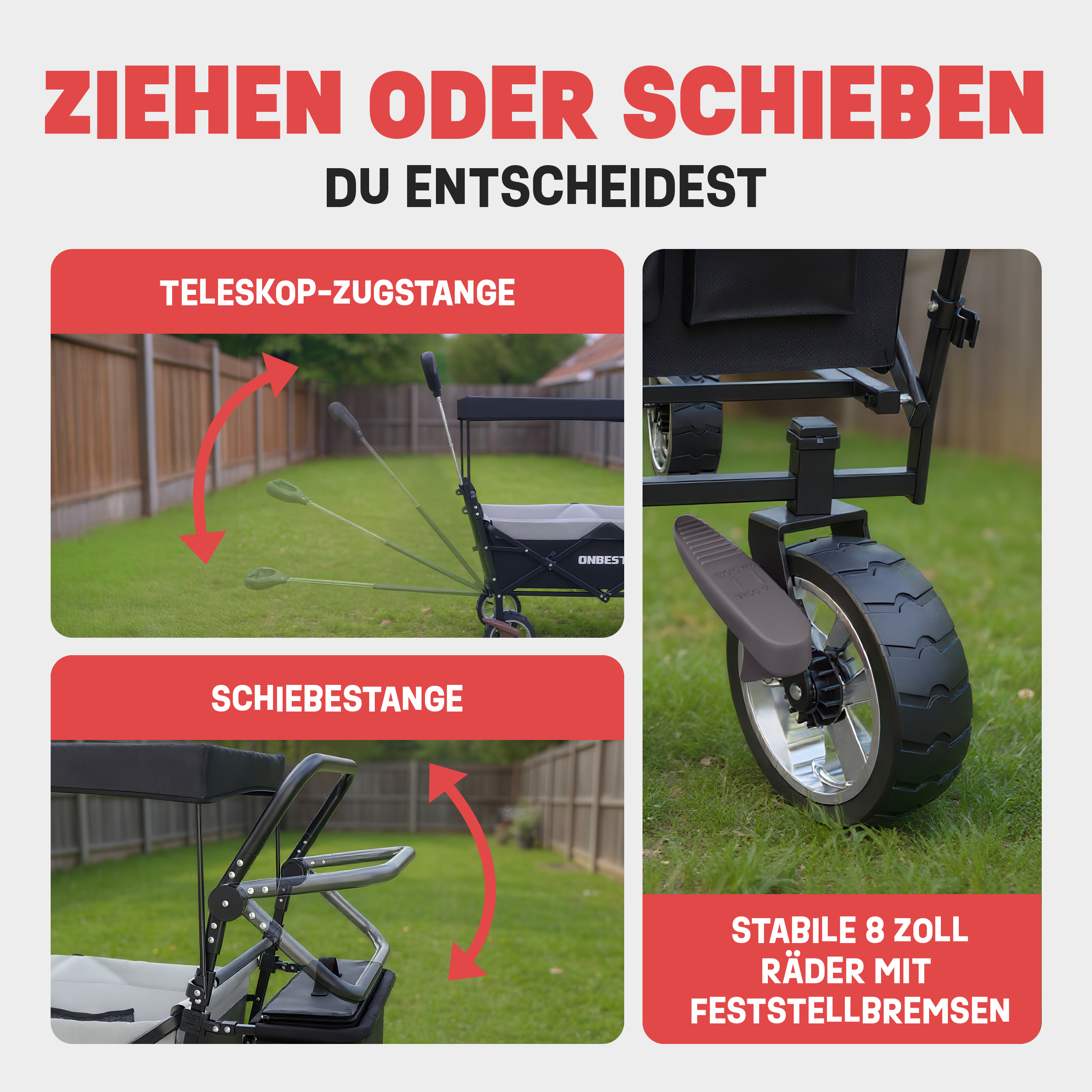 Faltbarer Transportwagen mit 600D Oxford-Gewebe in Schwarz