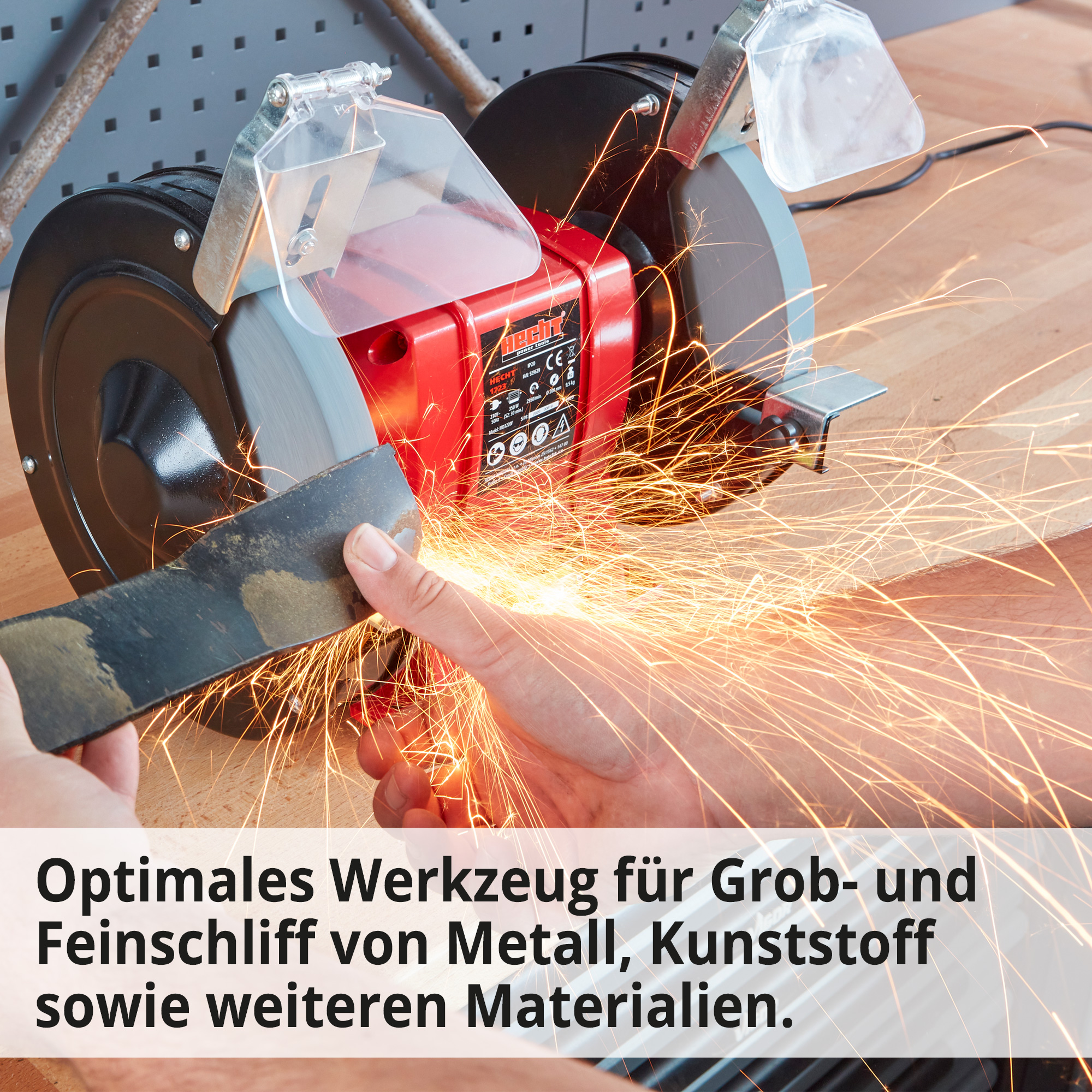 Hecht 1723 Doppelschleifer; Praktisches Werkzeug für Grob- und Feinschliff von Metall, Kunststoff sowie weiteren Materialien