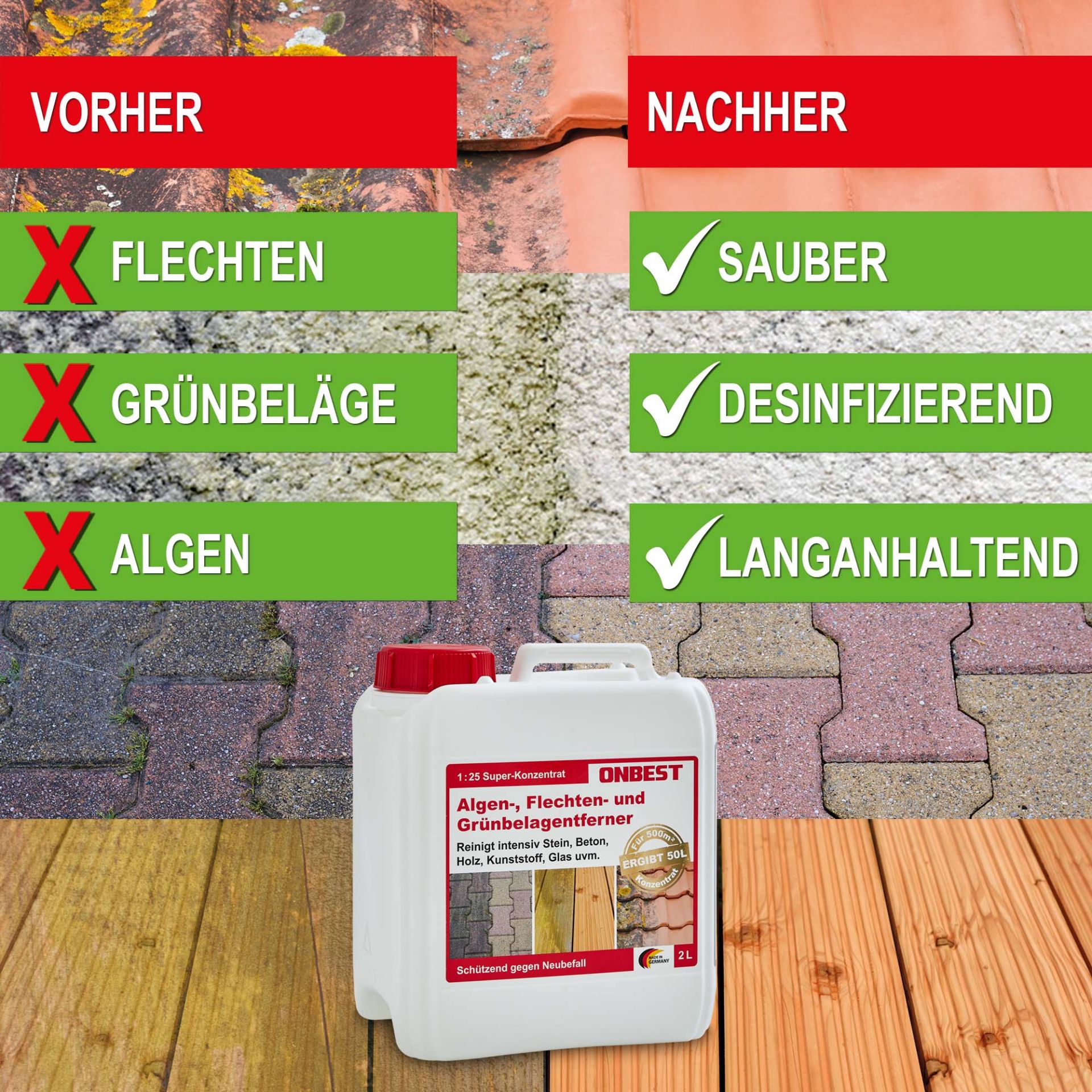 Säubernd, desinfizierend, langanhaltend - Grünbelag Entferner