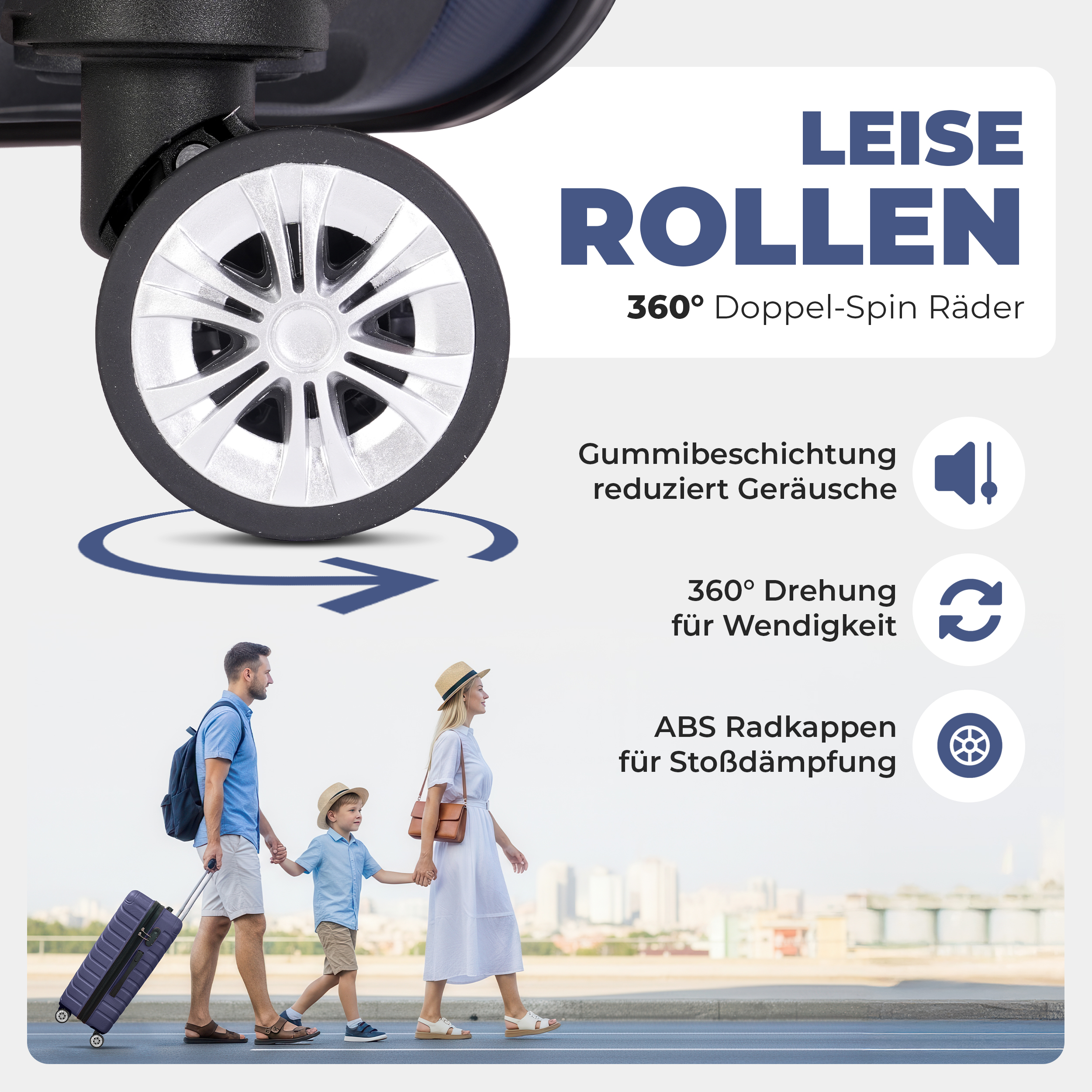 Hartschalenkoffer Set ONBEST Dunkel Blau mit 360° Doppelrollen für Komfort