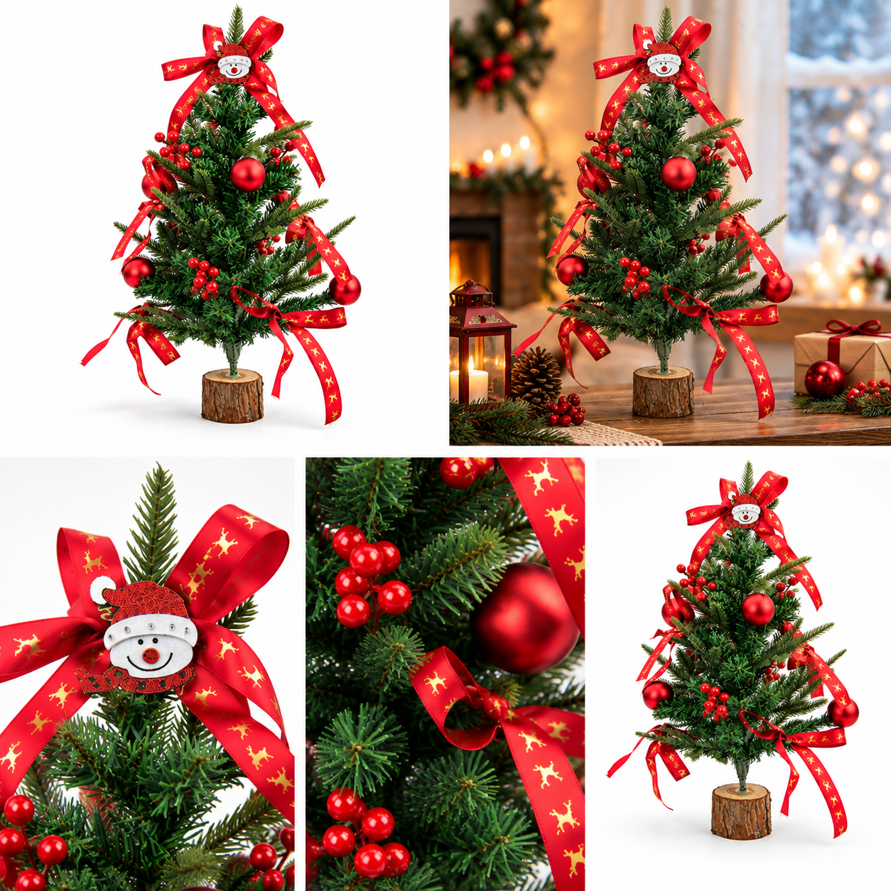 Onbest Weihnachtsbaum 60 cm Rote Schleife u. Rote Kugeln 48008 in Aktion (Dieses Bild wurde mit Hilfe von KI generiert.)