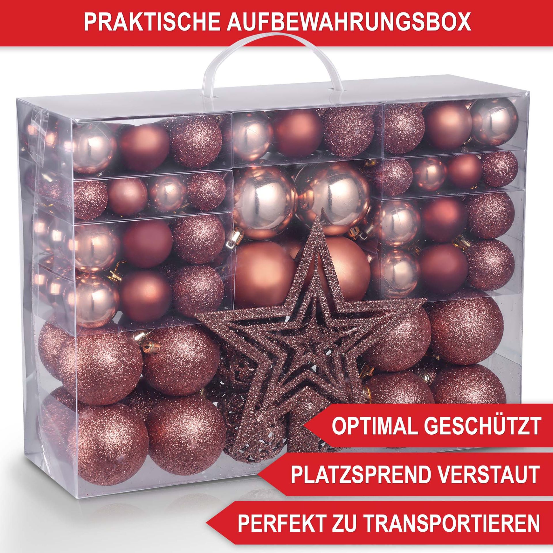 Weihnachtskugeln braun - Praktische Aufbewahrungsbox, optimal geschützt, platzsparend verstaut, perfekt transportieren