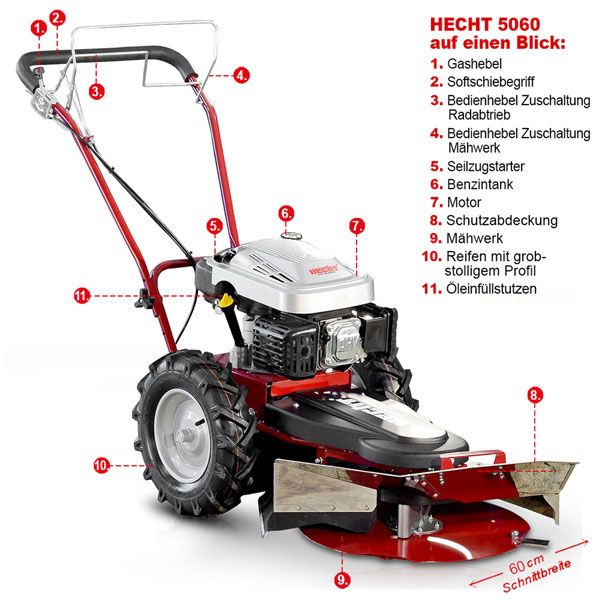 Hecht Hochgrasmäher 5060 mit Radantrieb robustem Gehäuse und Softschiebegriff 