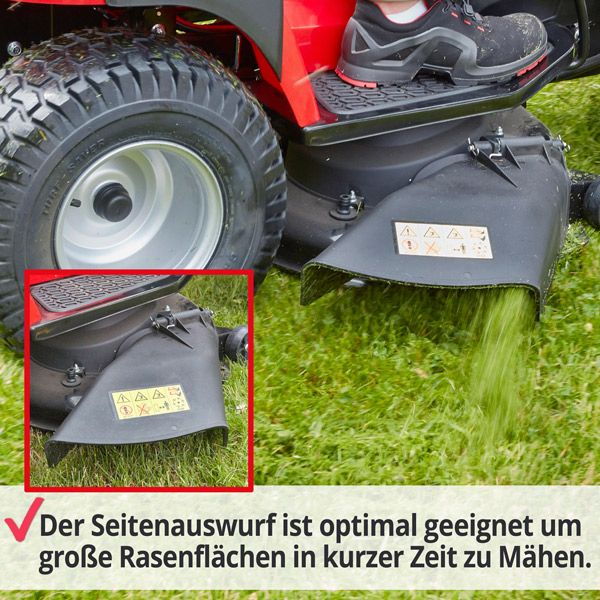 Hecht Benzin-Rasentraktor Aufsatzmäher mit Seitenauswurf und Optimal zum Mulchmähen 