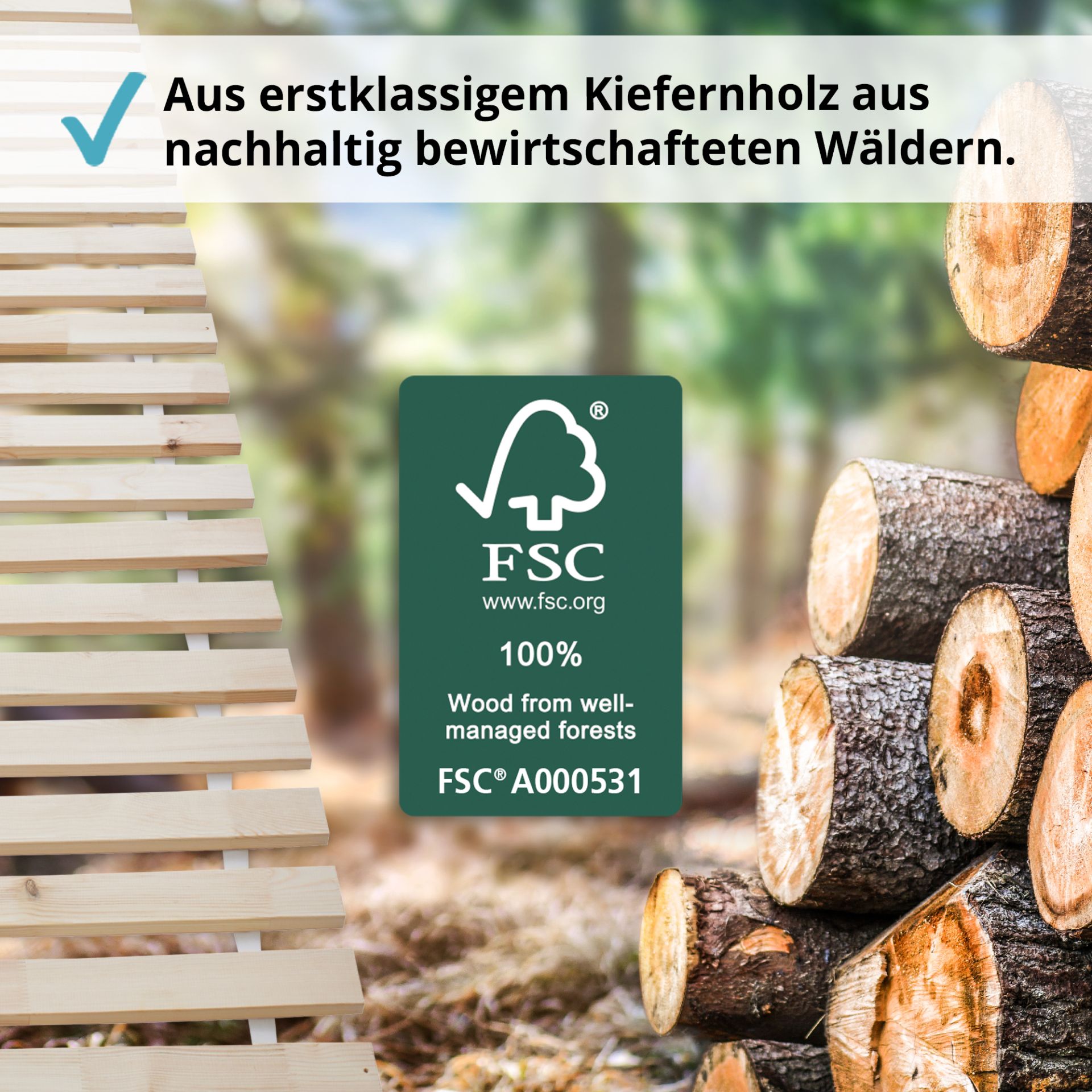 Lattenrost 140x200 cm – FSC-zertifiziertes Holz aus nachhaltiger Forstwirtschaft im Detailbild