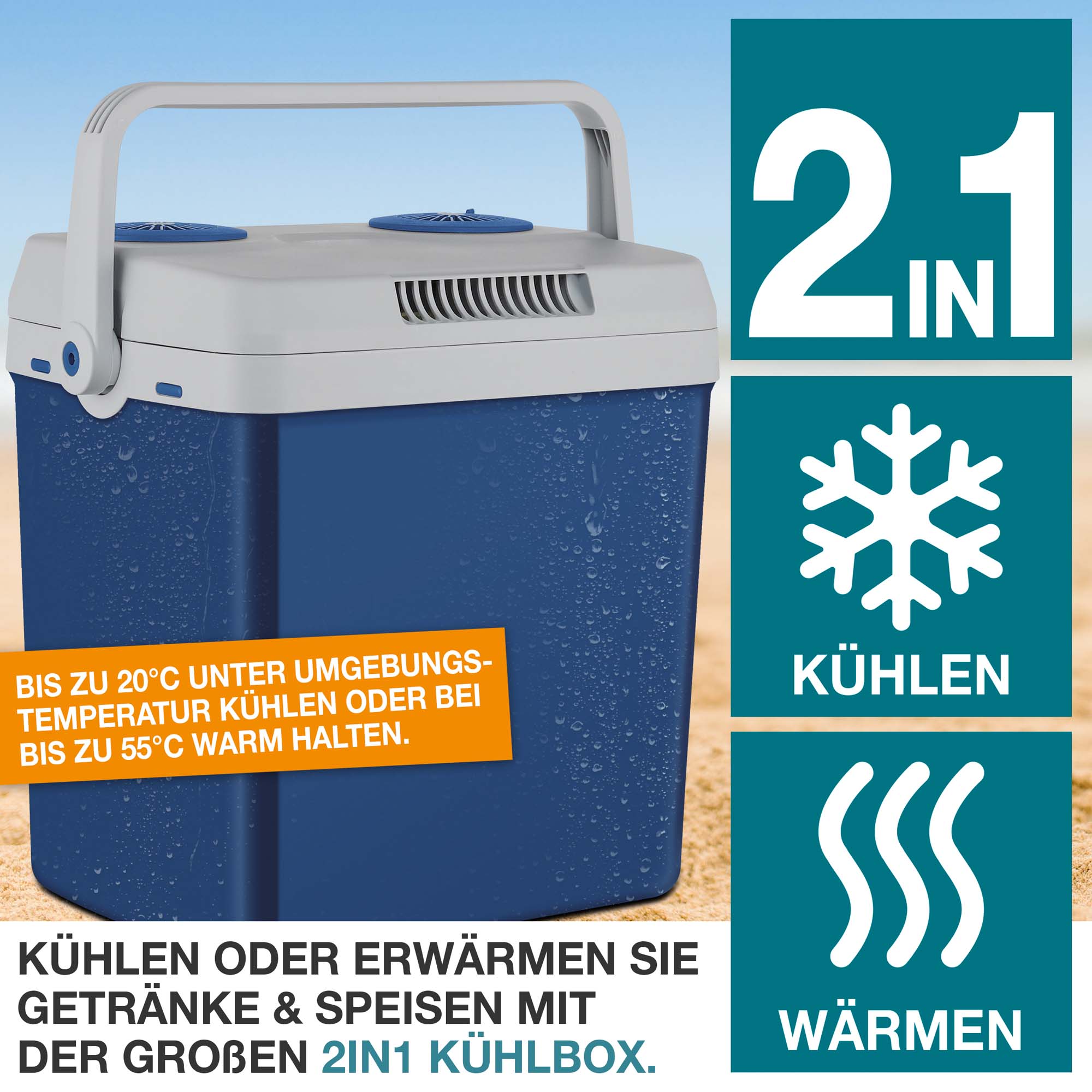 Kühlbox – Kühlbehälter – Getränkekühler – Speisenkühler – Wärmekasten – Thermobox – Eiskasten – Warmhaltegerät – Kühltasche – 2-in-1 Kühler