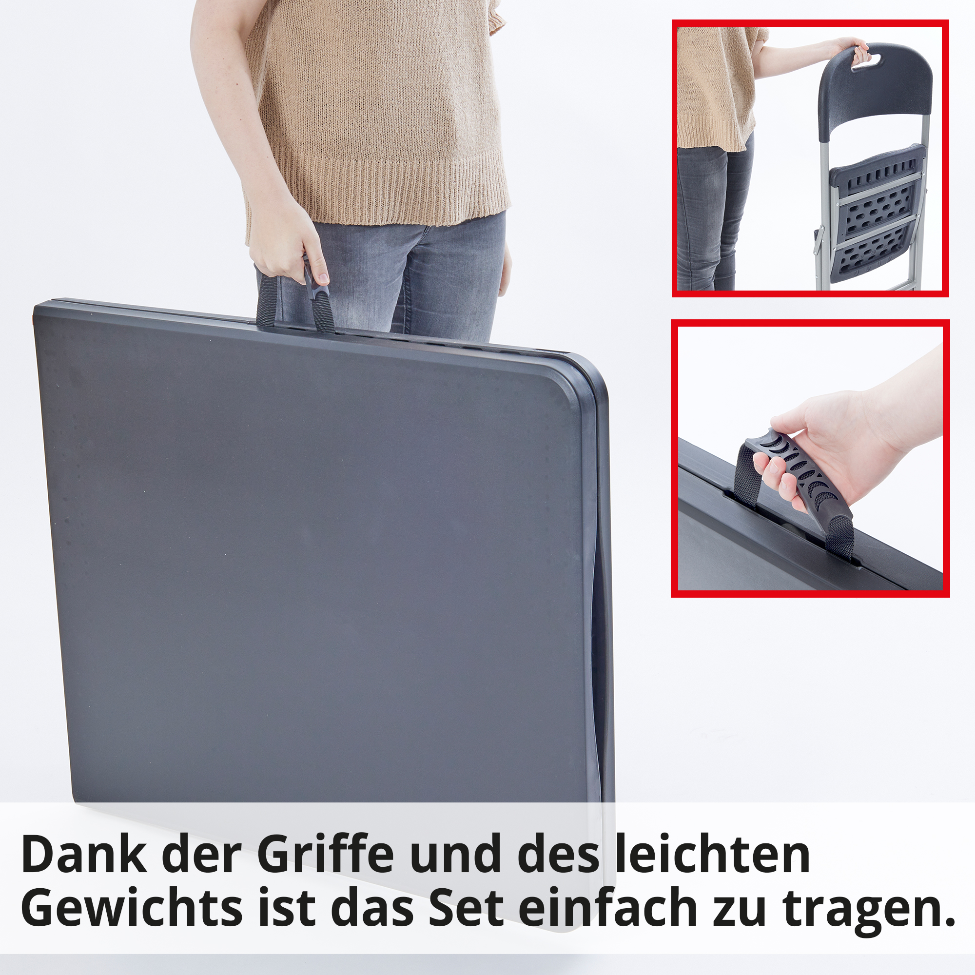 Hecht Foldis Set; Dank der Griffe und des leichten Gewichts ist das Set einfach zu tragen