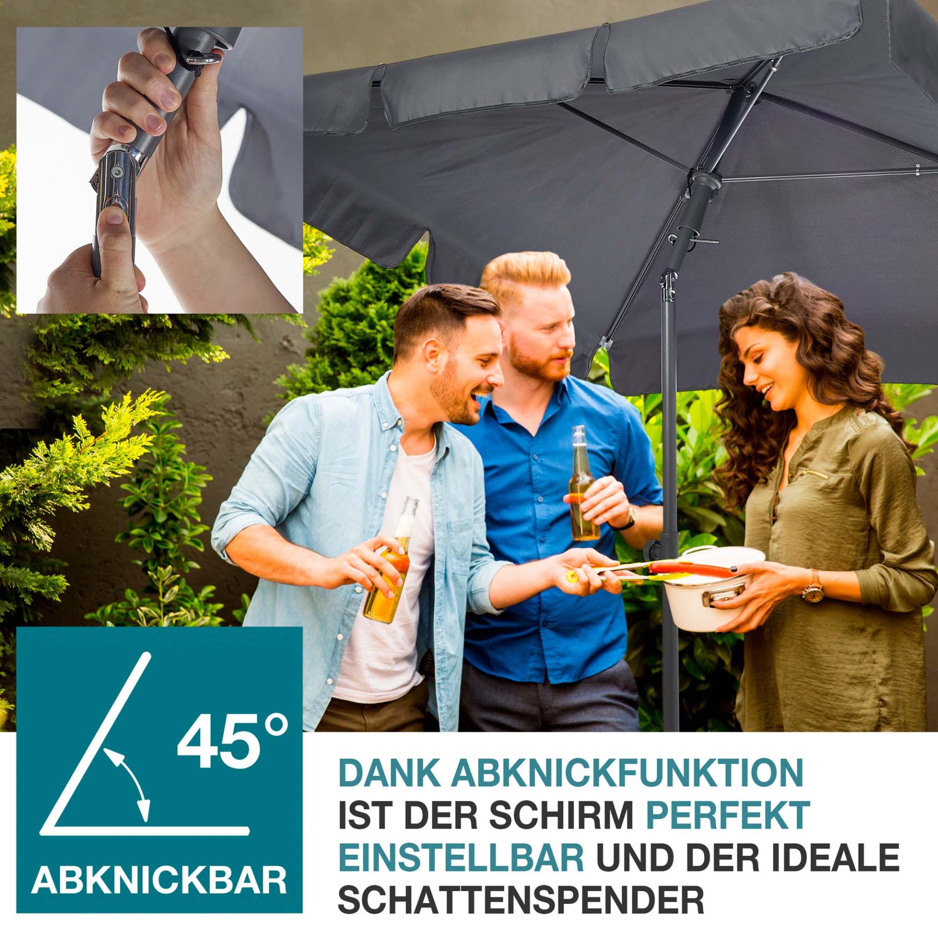 TOM Sonnenschirm SU-100 Anthrazit; bis 45 Grad abknickbar