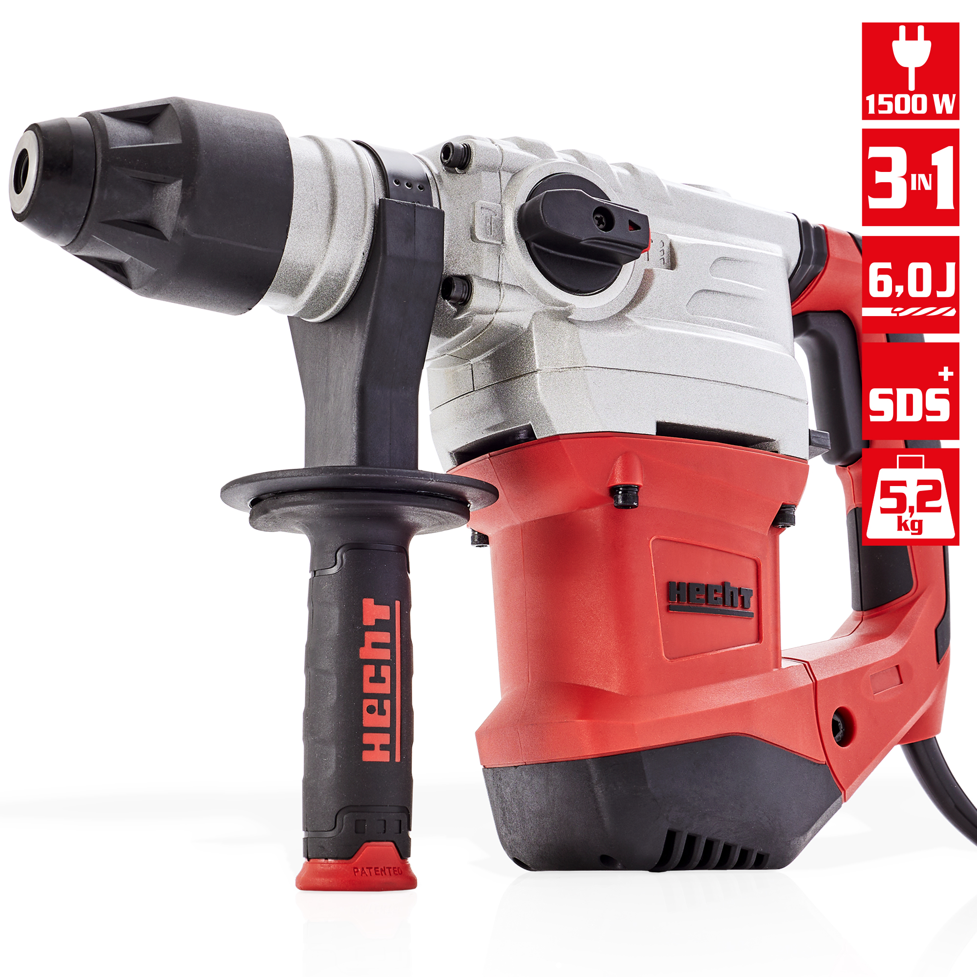 HECHT 1036 Bohrhammer Daten 1500W 6J 5,2kg SDS-Plus Übersicht Schlagbohrmaschine