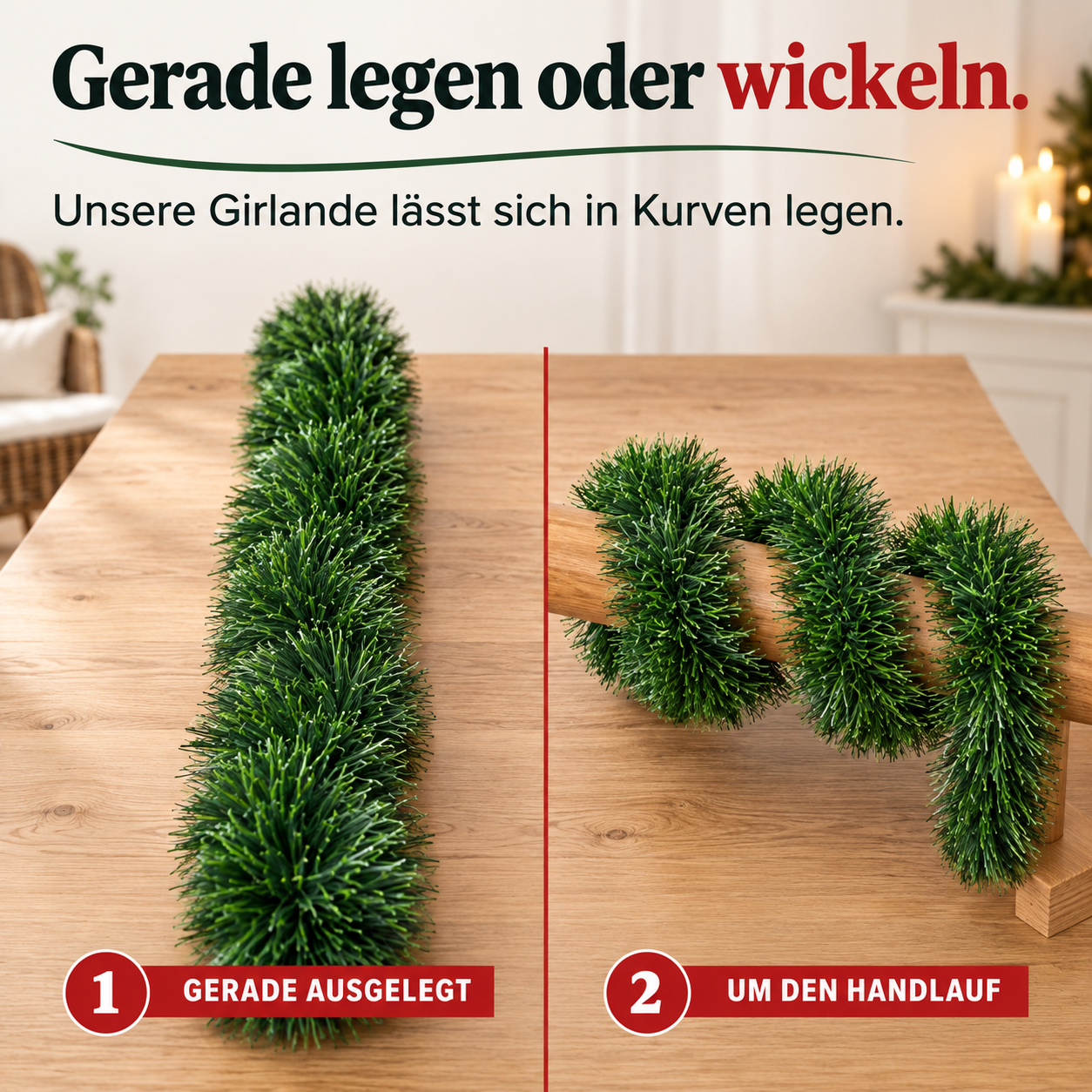Flexible Deko-Girlande: Lässt sich gerade auslegen oder umwickeln (Dieses Bild wurde mit Hilfe von KI generiert.)