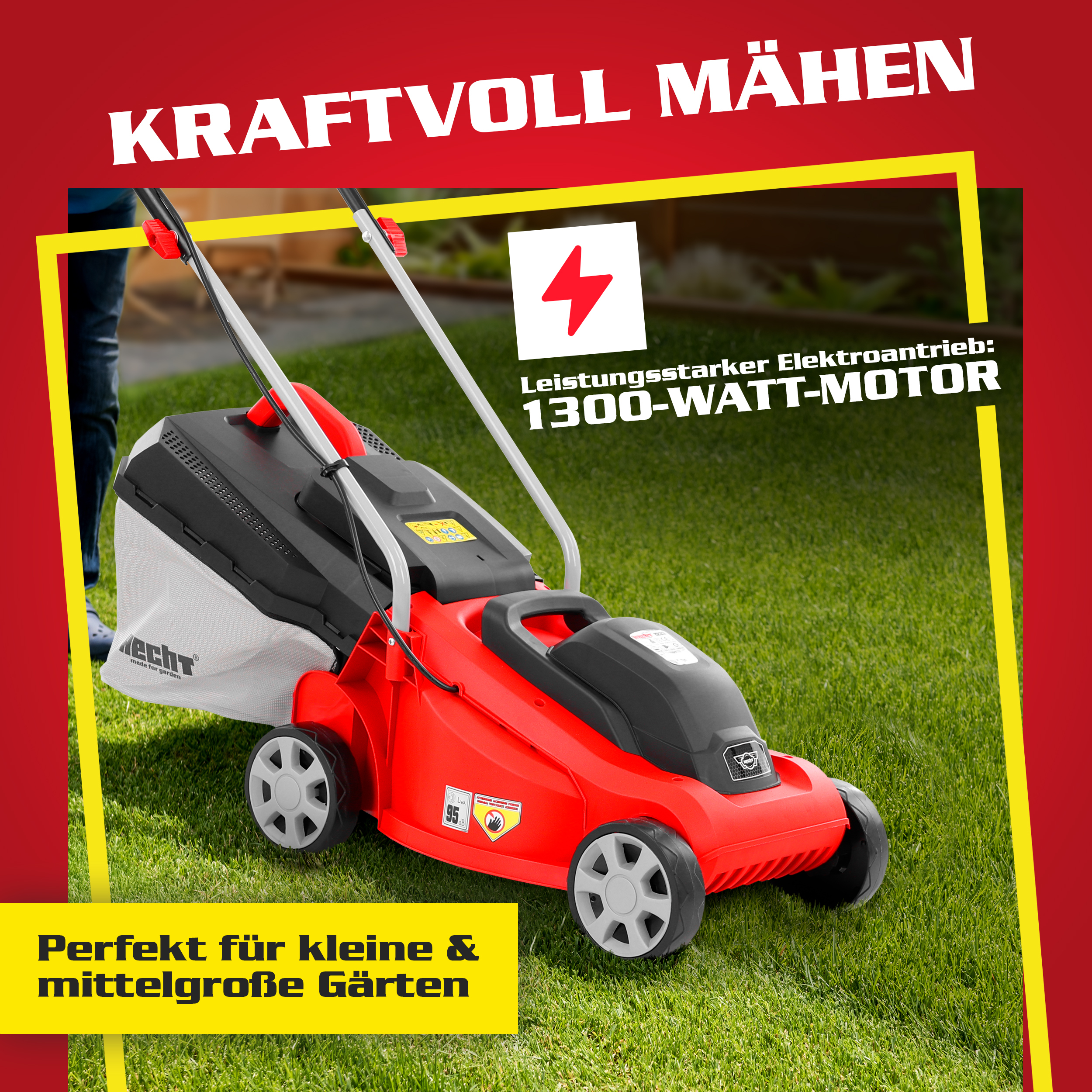 Elektro Rasenmäher HECHT 1233 mit 33 cm Schnittbreite und Fangkorb