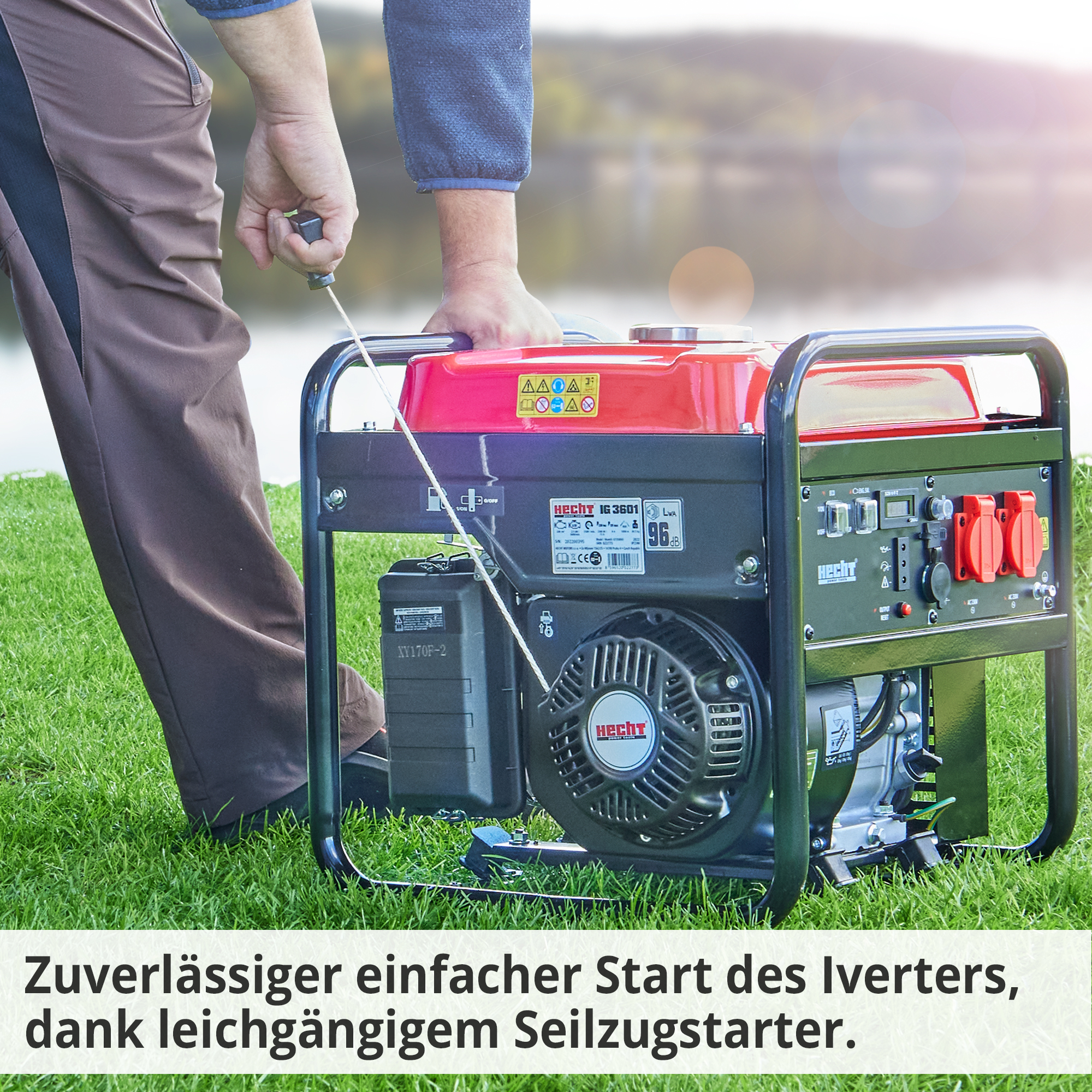 Hecht IG 3601 Inverter Benzin Notstromaggregat; Zuverlässiger und einfacher Start des Inverters, dank leichtgängigem Seilzugstarter