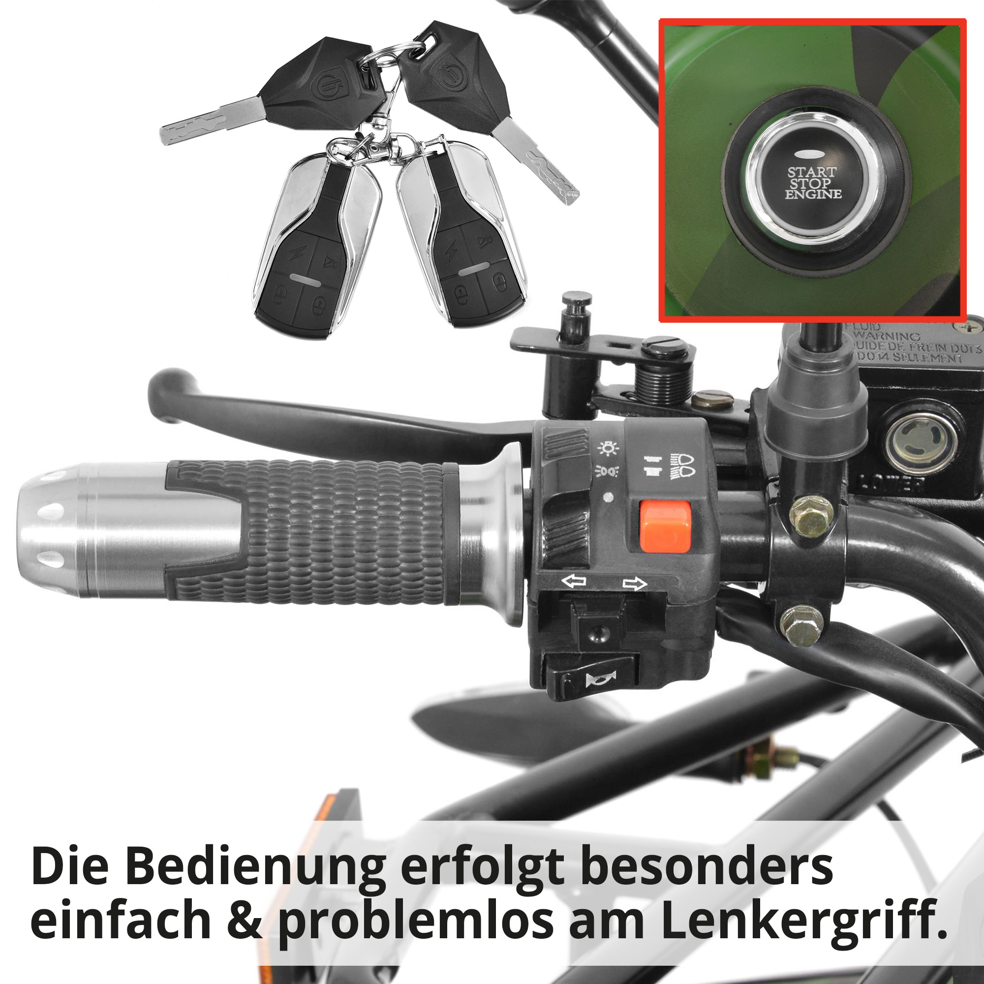 Army - Quad mit Straßenzulassung; Bedienung erfolgt problemlos am Lenkergriff