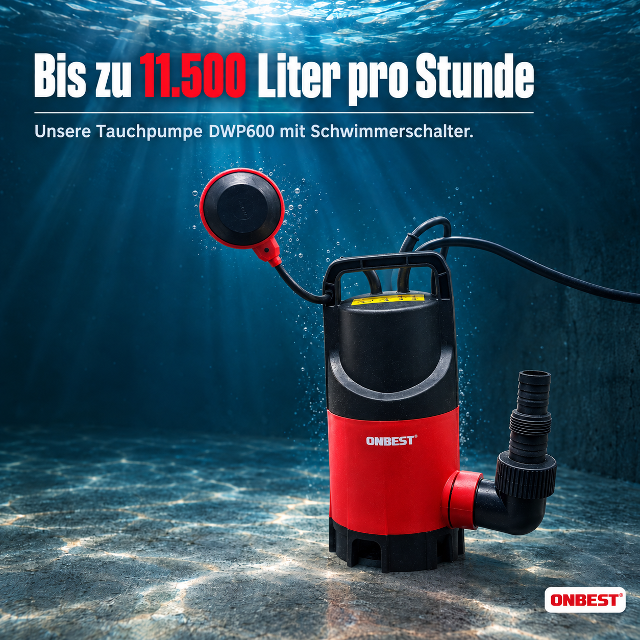 Tauchpumpe ONBEST DWP600: Schmutzwasserpumpe mit externem Schwimmerschalter (Dieses Bild wurde mit Hilfe von KI generiert.)