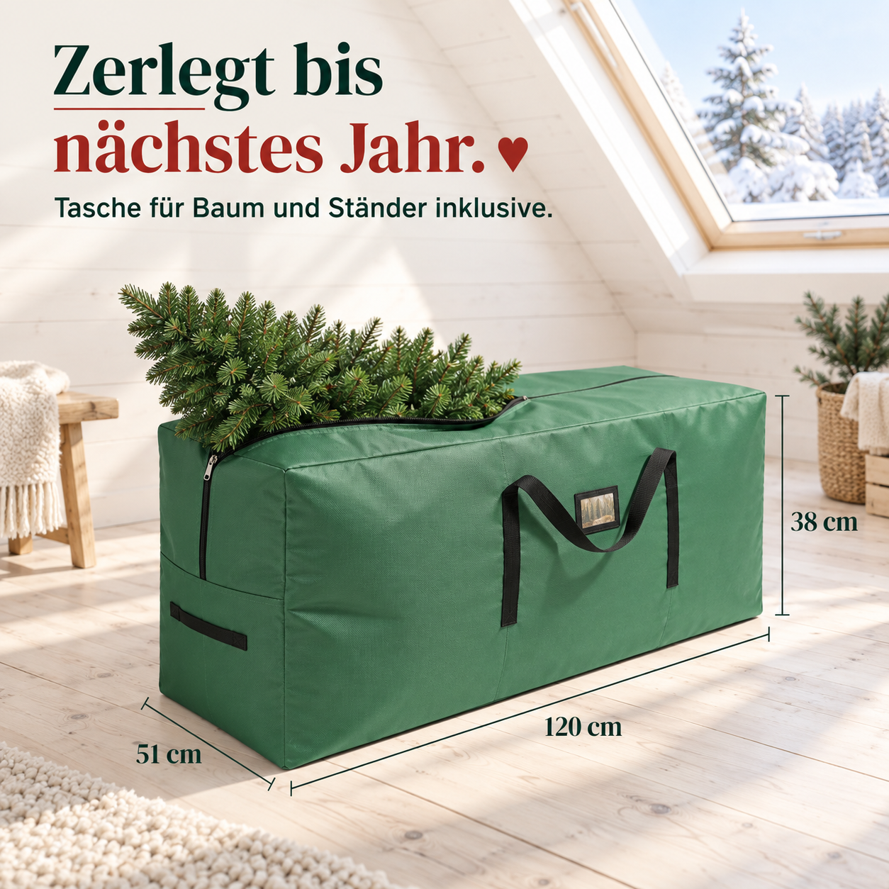 Praktische Christbaum-Tasche für den zerlegten ONBEST Kunstbaum (Dieses Bild wurde mit Hilfe von KI generiert.)