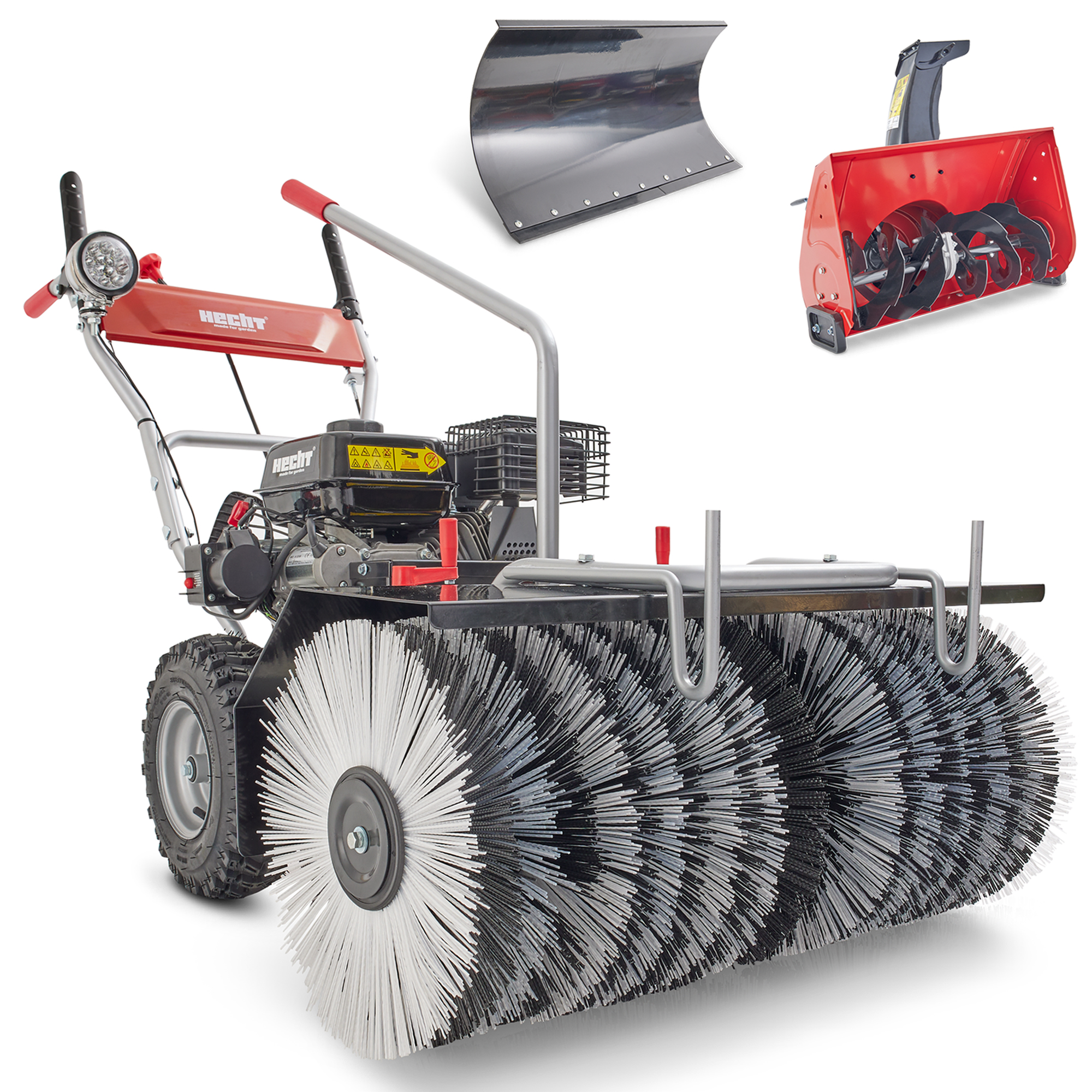Hecht Benzin-Kehrmaschine 8680 SE Set 5 mit 80 cm Arbeitsbreite inklusive Schneeschild und Fräskopf 