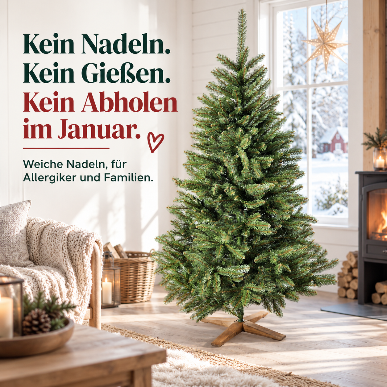 Pflegeleichter Weihnachtsbaum ONBEST: Nadelt nicht, ideal für Allergiker (Dieses Bild wurde mit Hilfe von KI generiert.)