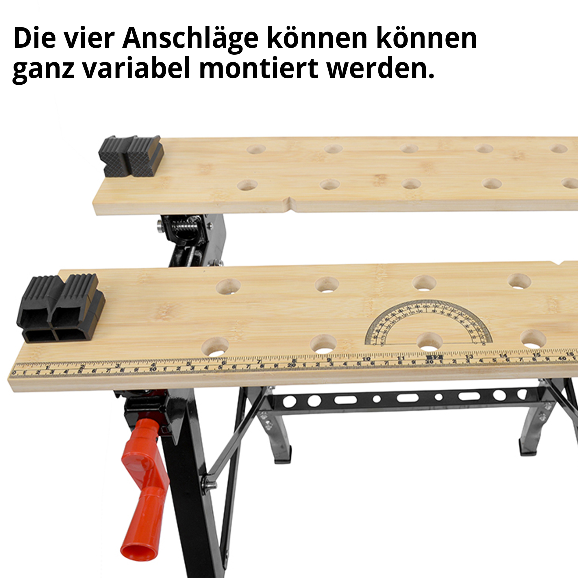 HECHT 0003 Werkbank; Die vier Anschläge können ganz variabel montiert werden
