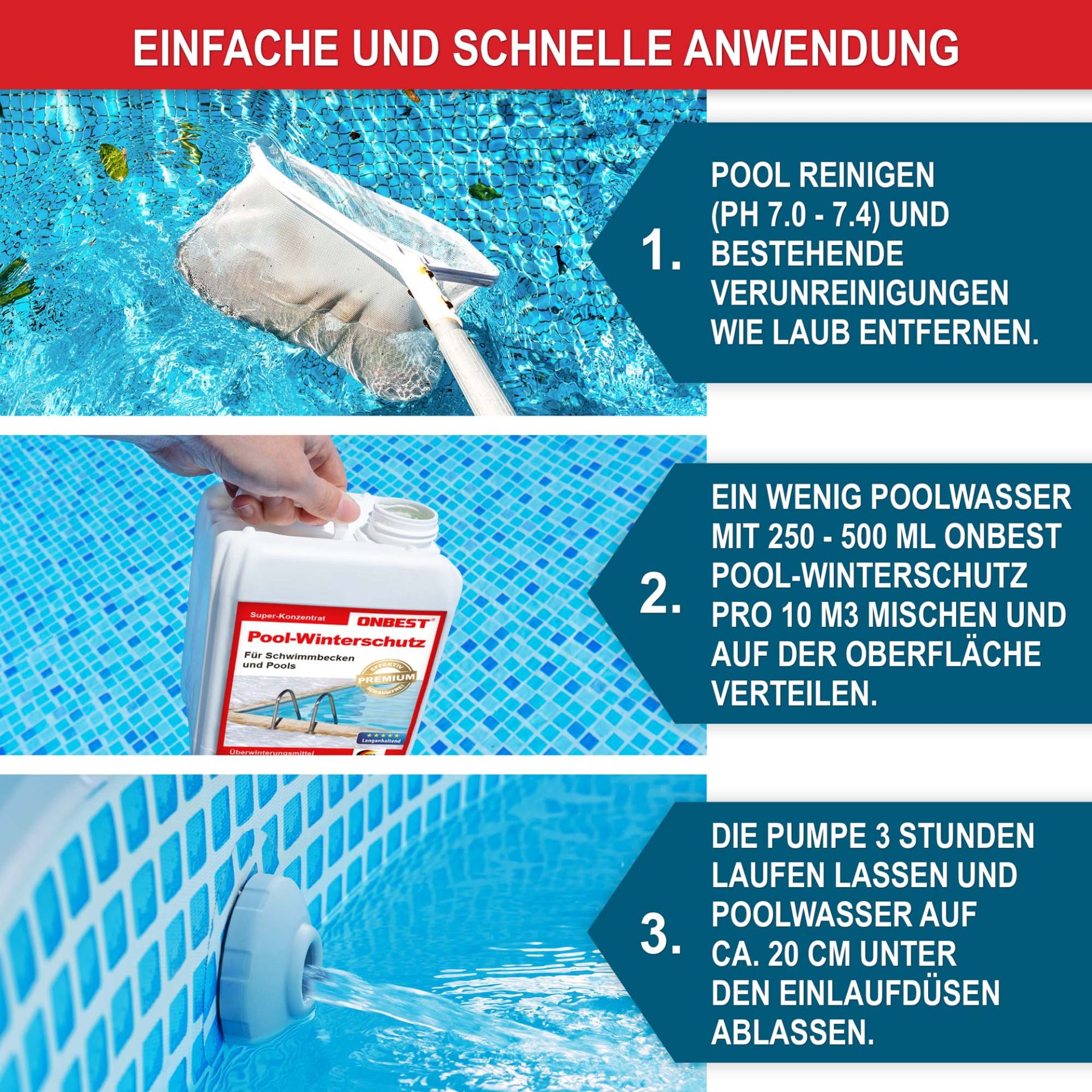 Pool Winterschutz 3L - Einfache und schnelle Anwendung Pool Winterschutz 3L - Einfache und schnelle Anwendung