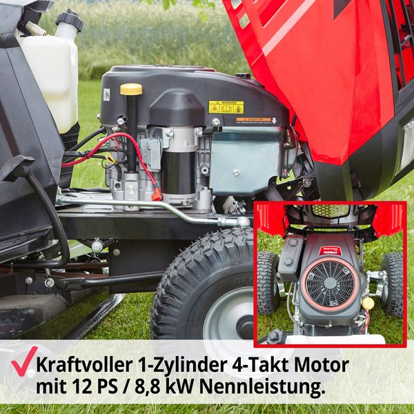 Benzin-Rasentraktor Aufsatzmäher mit Kraftvollen 4-Takt Motor und 12 ps 