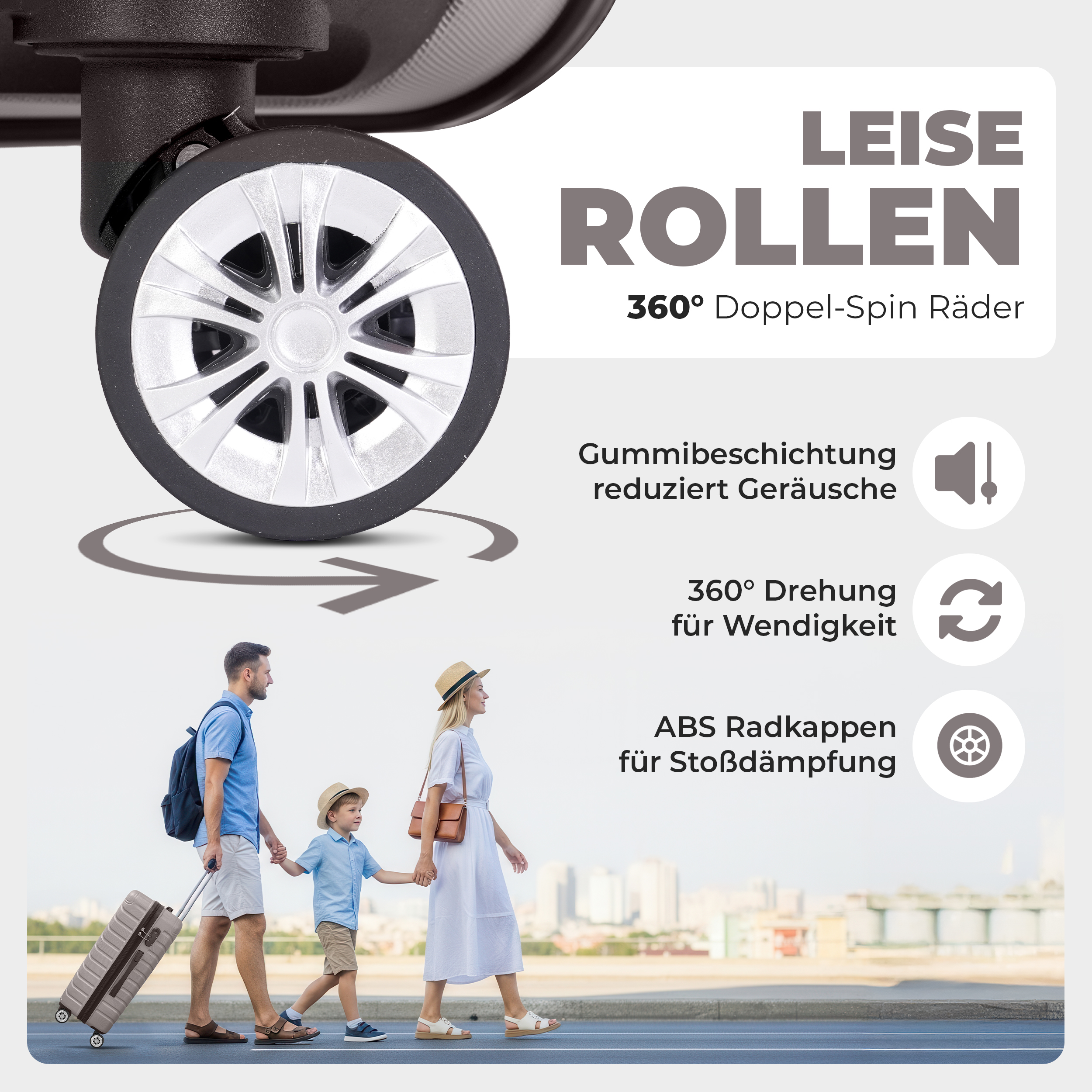 Hartschalenkoffer Set ONBEST Champagner mit 360° Doppelrollen für Komfort