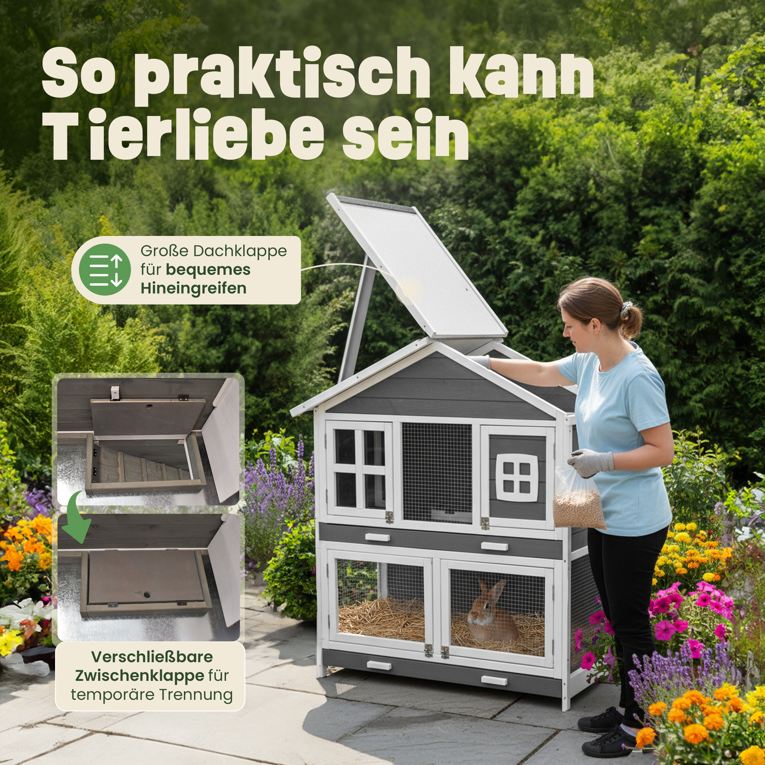 zooprinz Hasenhaus Murmel mit Vollholzrahmen und Bitumendach