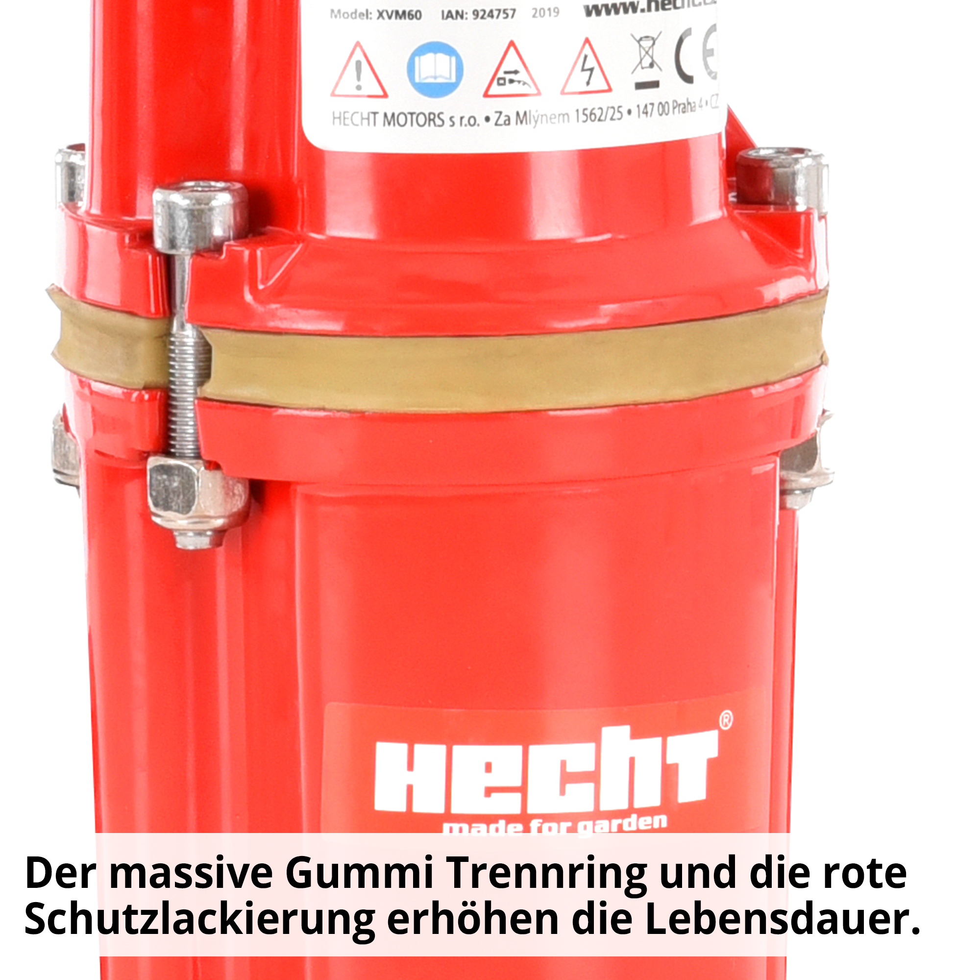 Membranpumpe; lange Lebensdauer dank Gummi-Trennring und roter Schutzlackierung