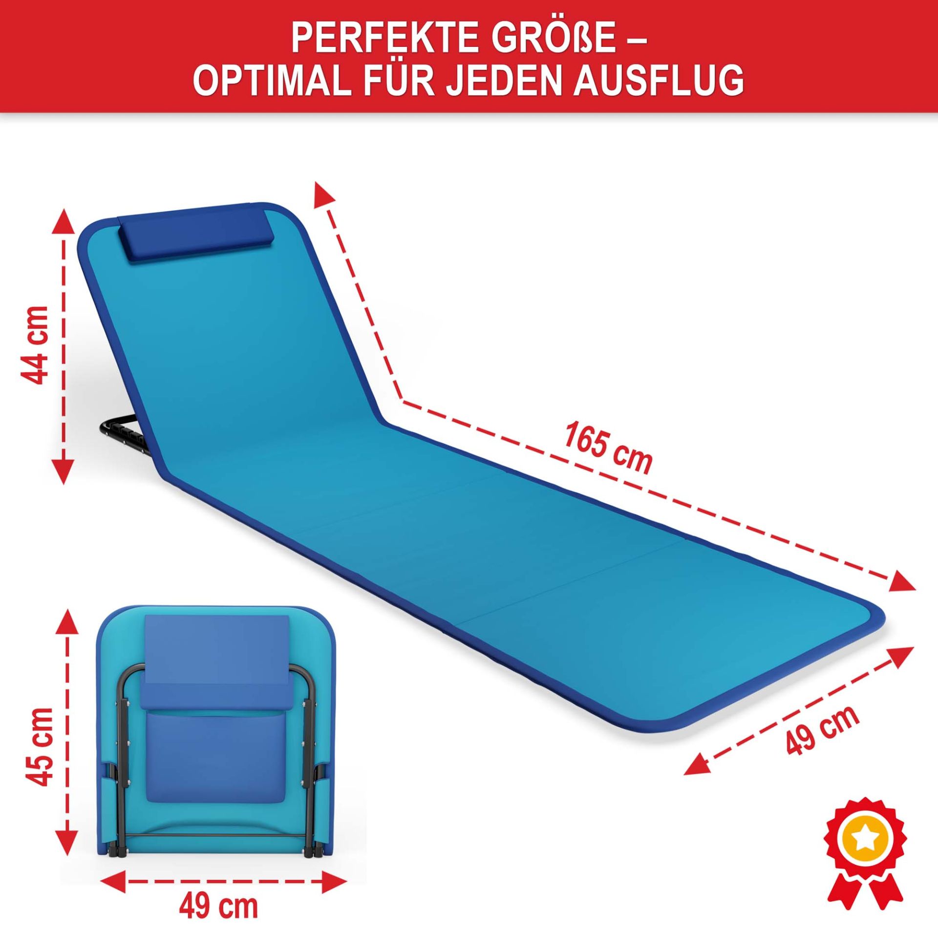 Strandliege blau - Perfekte Größe, optimal für jeden Ausflug
