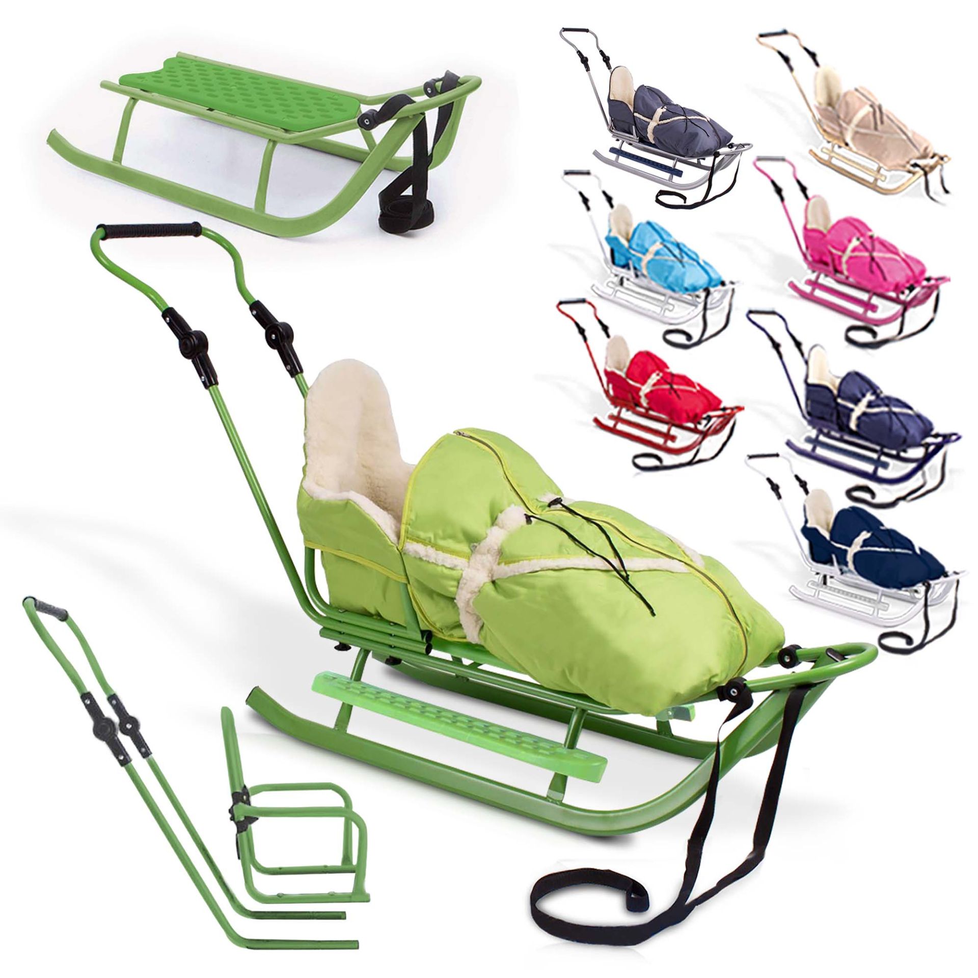 Sehr stabiler Holzschlitten mit verschiedenen Farbvarianten - Holzschnitten Grün - Grün