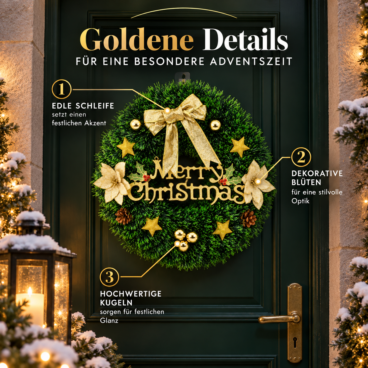 ONBEST Türkranz Gold: Elegante Details wie Blüten, Schleife und Kugeln (Dieses Bild wurde mit Hilfe von KI generiert.)
