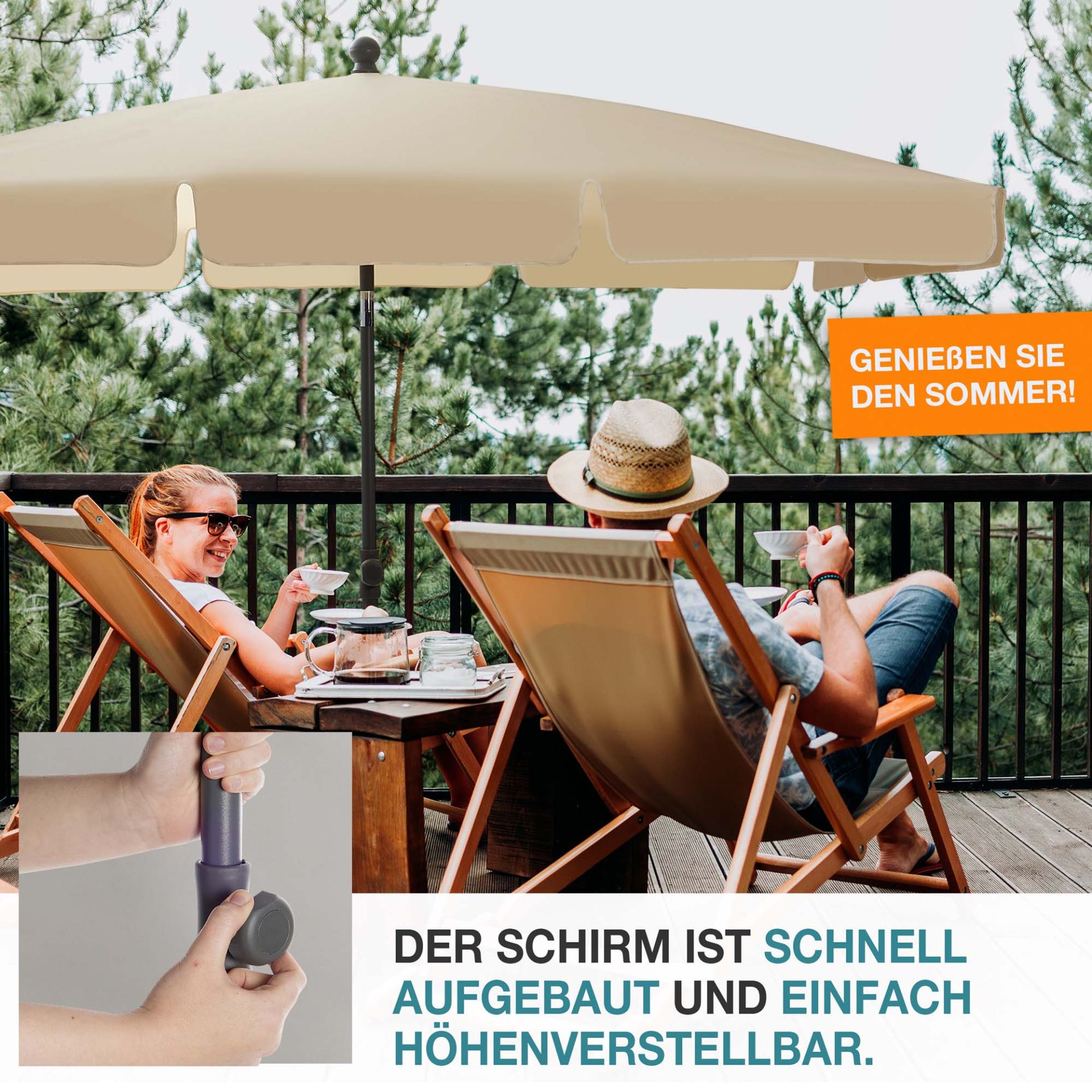 TOM Sonnenschirm SU-100 Beige; schnell aufbaubar und höhenverstellbar