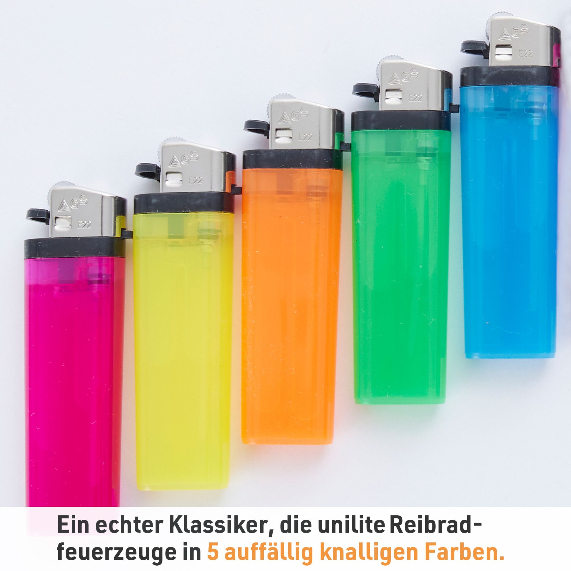 Unilite Reibrad Feuerzeug; in fünf knalligen Farben