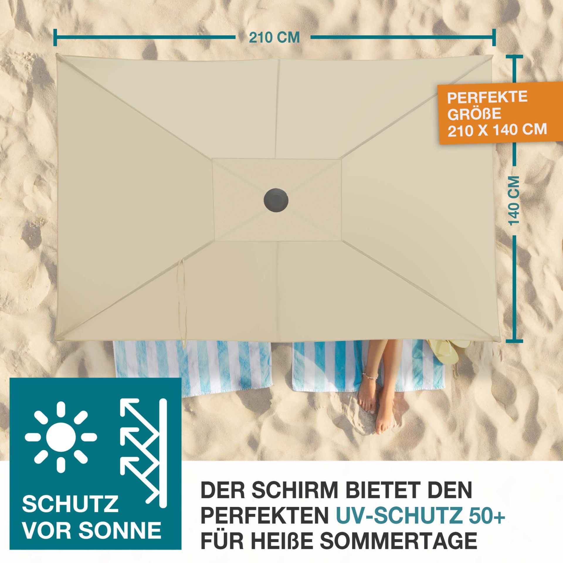 TOM Sonnenschirm SU-100 Beige; 210 x 140 Zentimeter