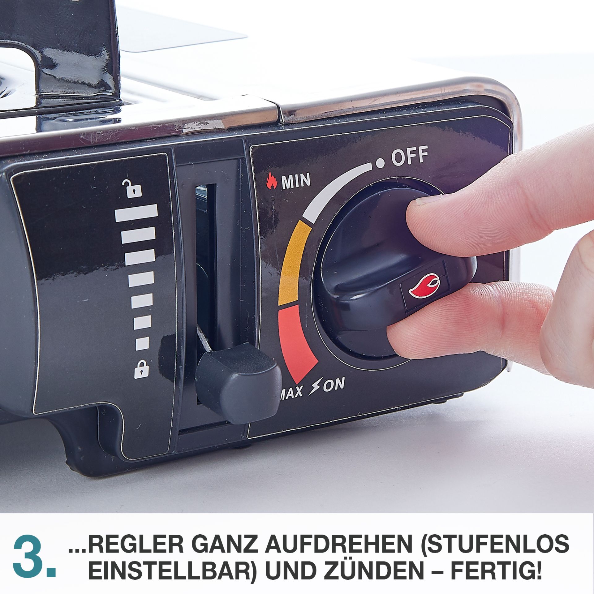 TOM Gaskocher - GK-227 Edelstahl Everest; Flamme stufenlos einstellbar