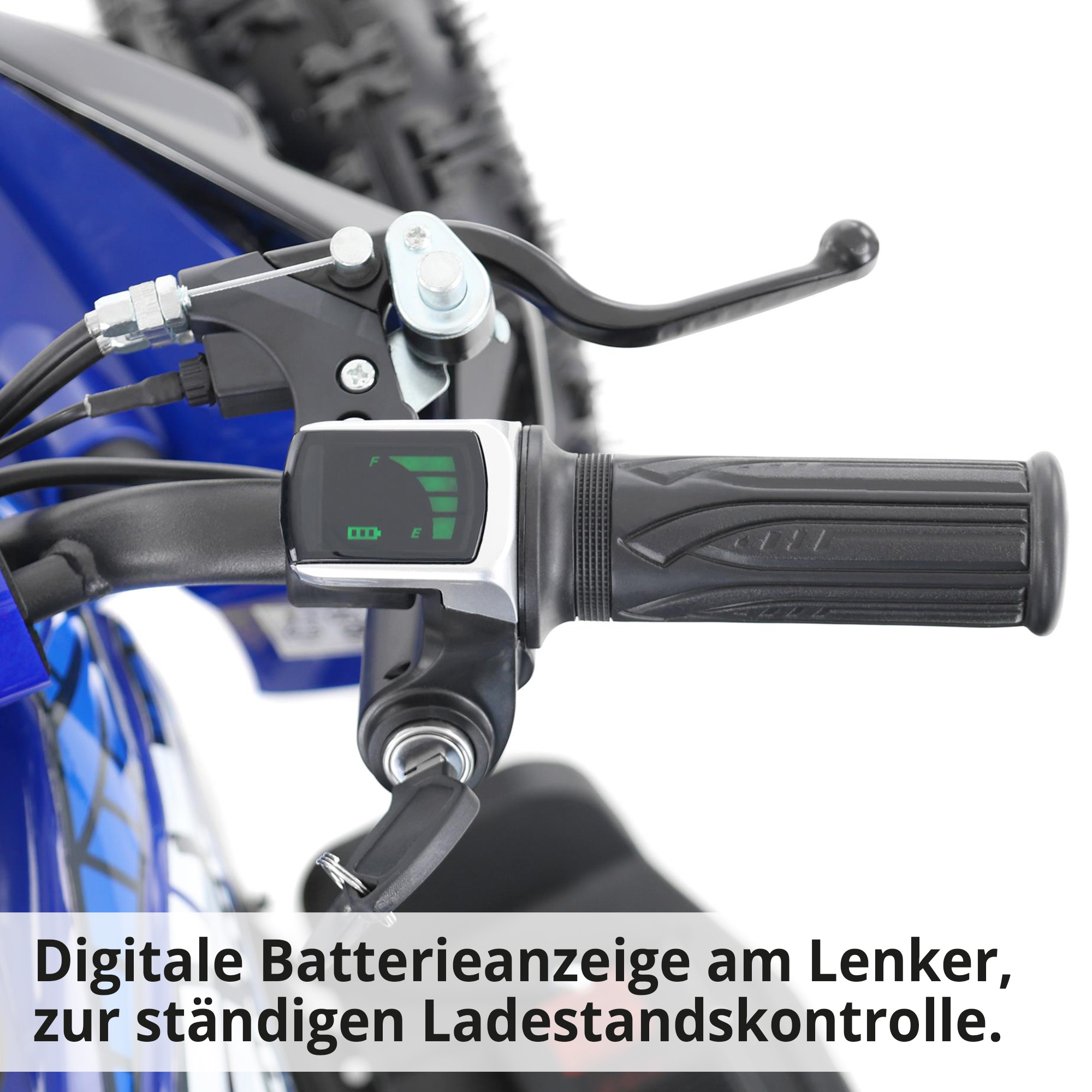 Hecht 54100 Blau QUAD mit digitaler Batterieanzeige am Lenker, zur ständigen Ladestandskontrolle