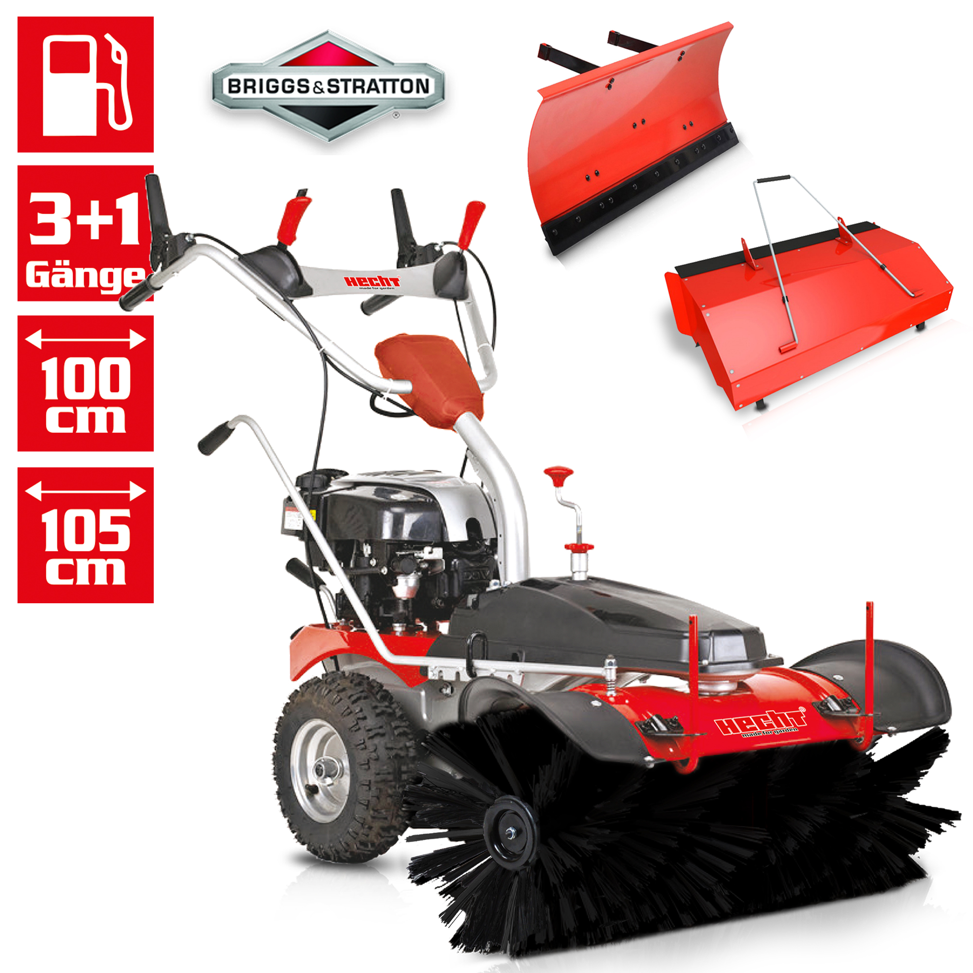 HECHT Benzin Kehrmaschine 8101 BS Set Kehrmaschine für das ganze Jahr